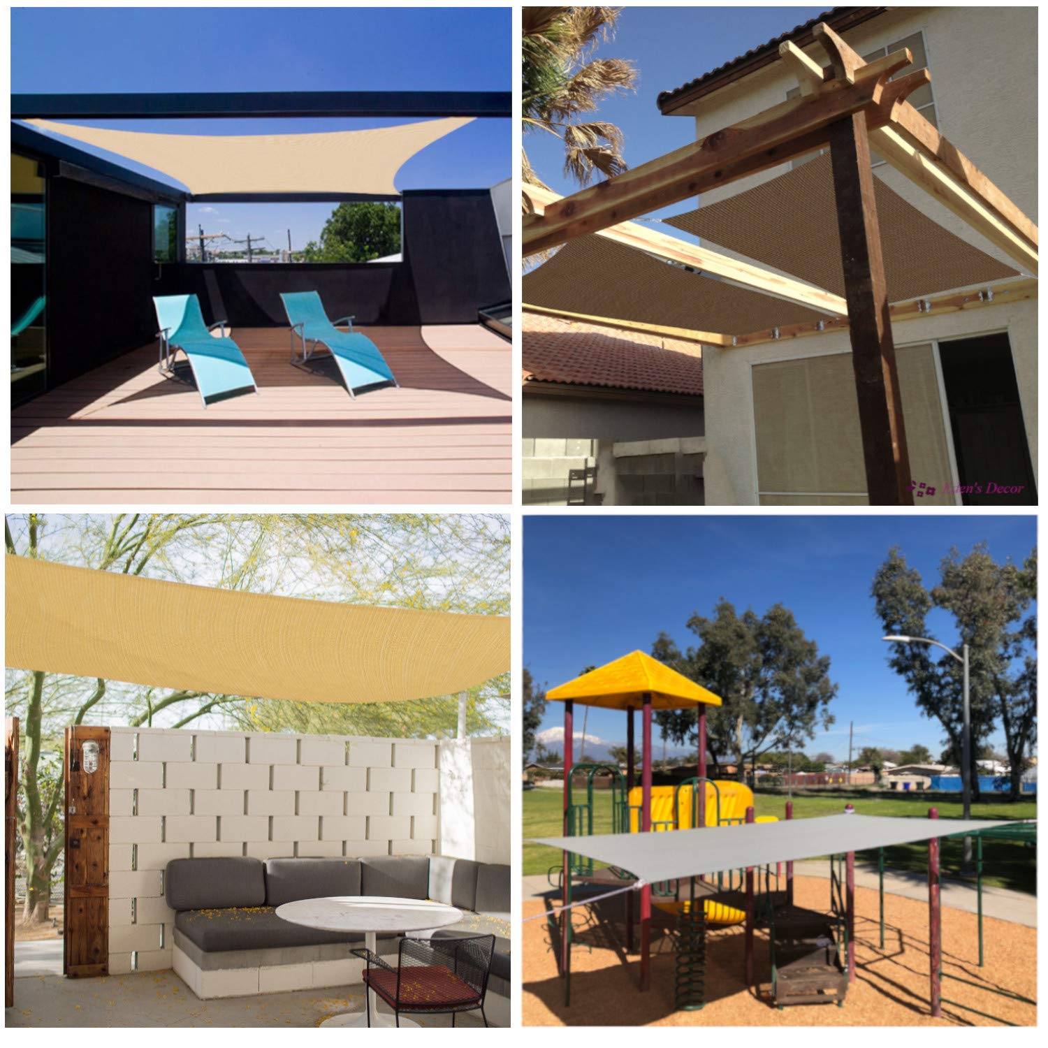 Eden's Decor 7' X 11' Brown UV-Blocking Sun Shade Sail - Outdoor Patio Cover & Pool Shade for Backyard, Garden, and Deck Protection