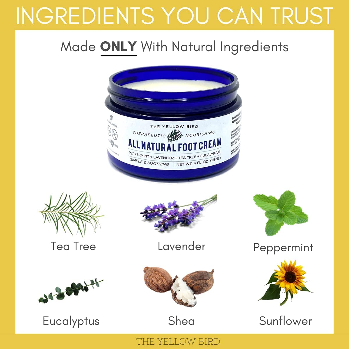 Yellow Bird Foot Cream 2 Pack - Organic Foot Moisturizer for Dry & Itchy Feet Repair with Essential Oils | Natural Foot Balm for Cracked Heels & Calluses | Perfect for Pedicures, Night Care & Travel