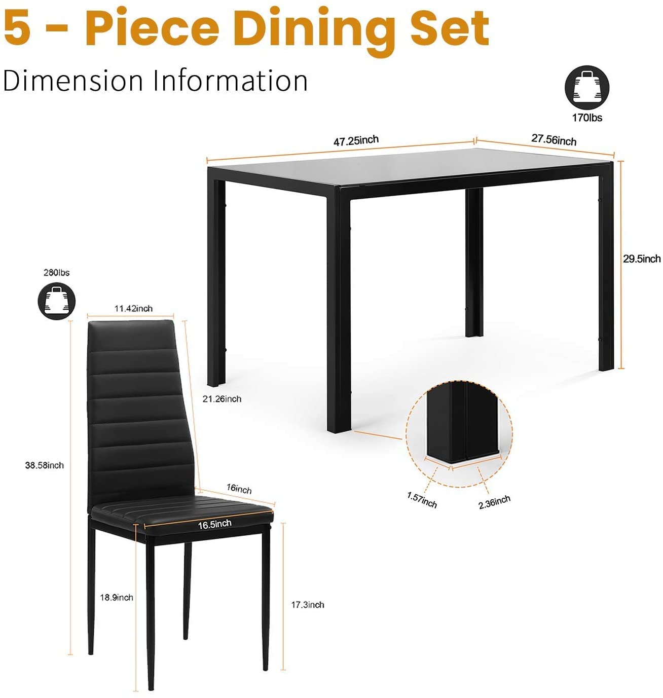 4-Piece Glass Dining Table Set with PU Leather Chairs - Modern Kitchen & Dining Room Furniture for Small Spaces | Perfect for Apartments, Breakfast Nooks & Cozy Family Meals
