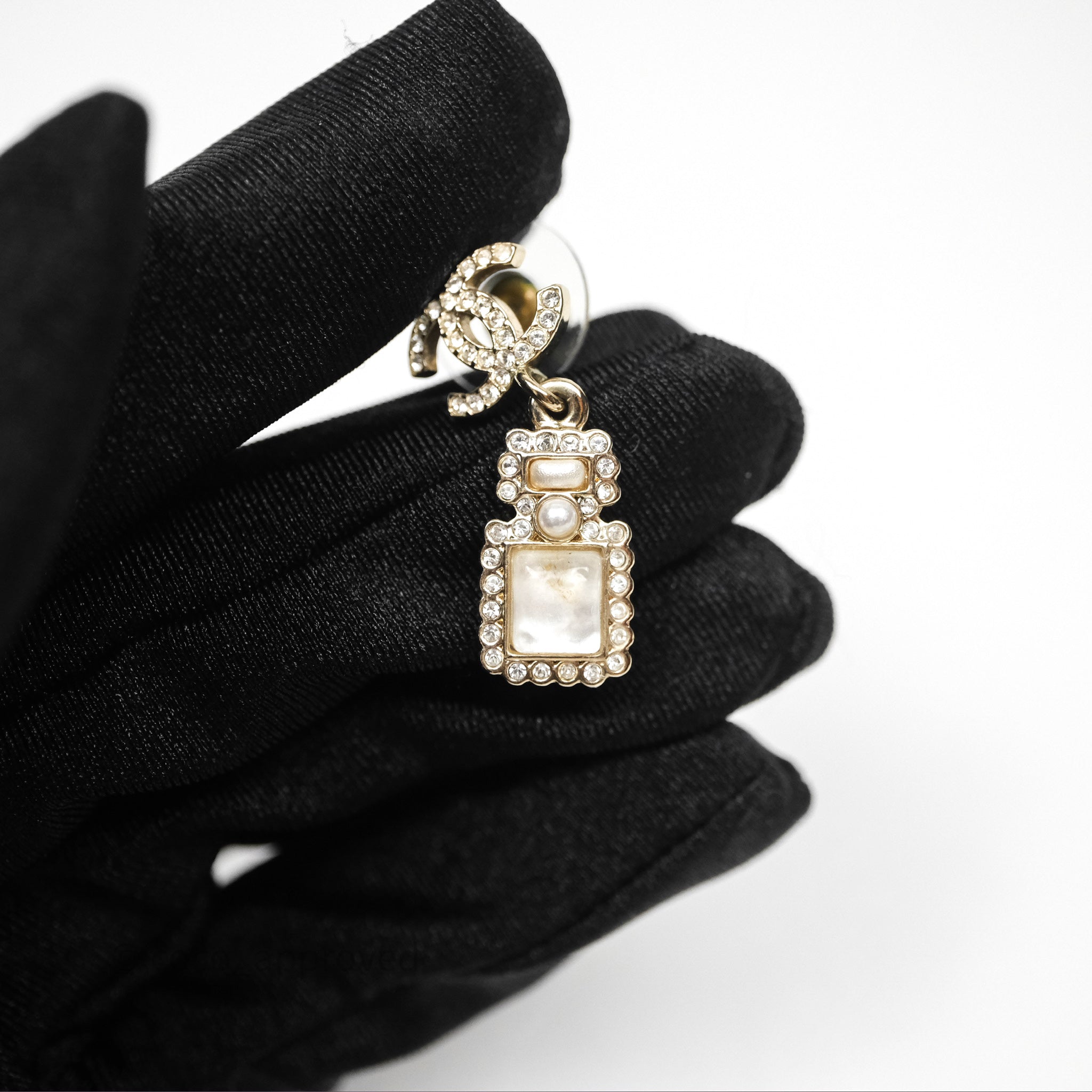 Chanel CC Crystal Perfume Bottle Earrings - 21K Gold Tone Fashion Jewelry for Women | Perfect Gift for Birthday, Anniversary & Special Occasions