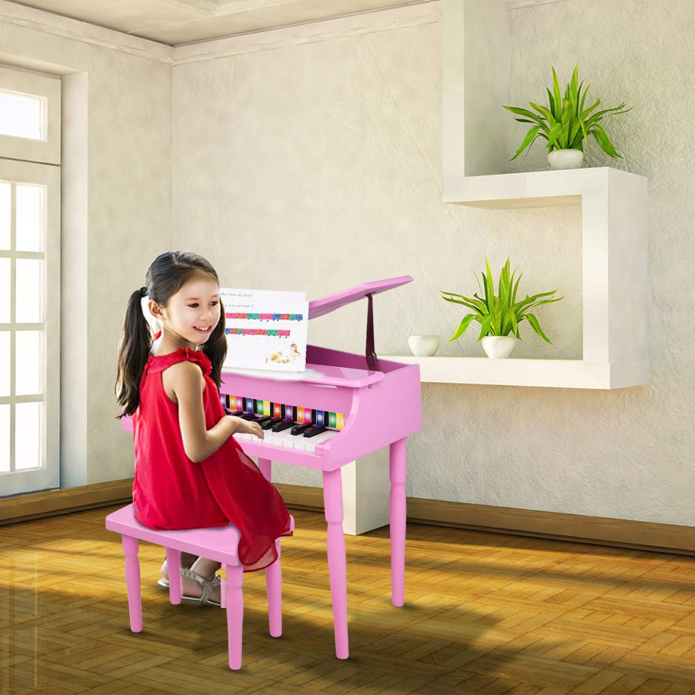 Ochine Kids Wooden 30-Key Mini Grand Piano Toy - Classical Children's Musical Instrument with Bench, Music Stand & Song Book - Perfect for Early Childhood Music Education & Home Play (Ships from USA)