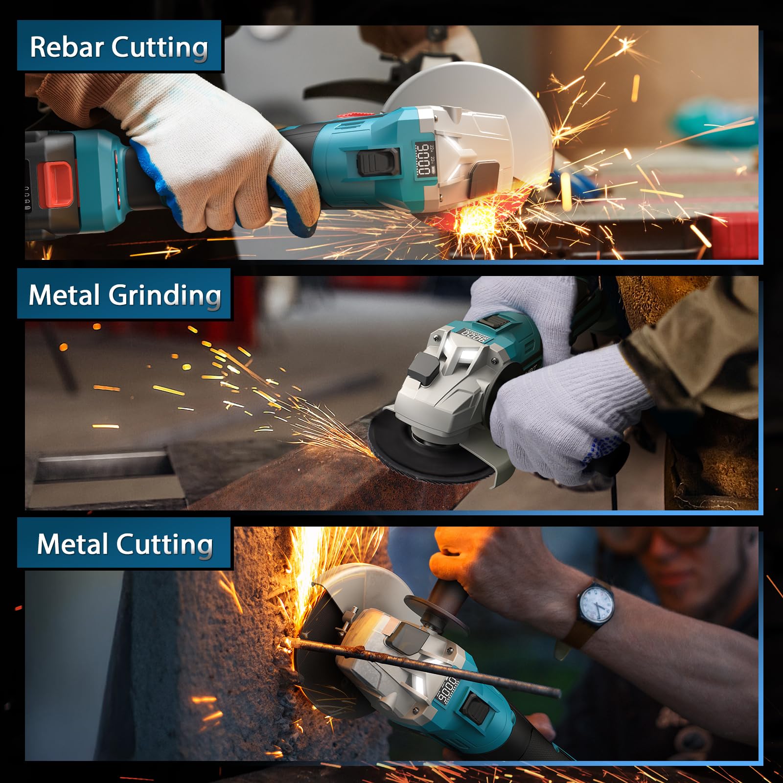 21V Cordless Angle Grinder with 2X4.0AH Batteries & Fast Charger - 9000 RPM Brushless Motor, 4-1/2'' Cutting Wheels & Flap Disc - Metal Cutting, Grinding & Polishing Tool for DIY Projects, Construction & Metalworking