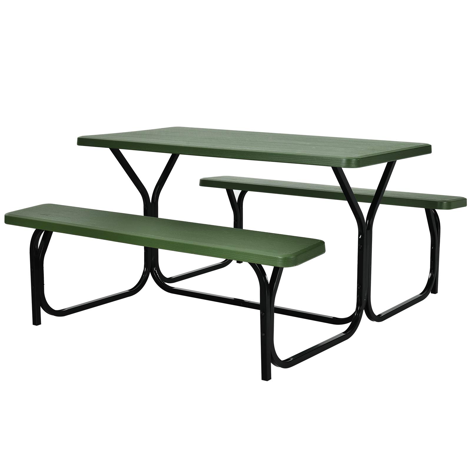 Giantex 7-Piece Outdoor Picnic Table Bench Set - All-Weather Metal Base for Camping, Backyard, Poolside, Garden, Patio, Deck - Durable & Spacious Green Dining Table for Parties, BBQs & Family Gatherings