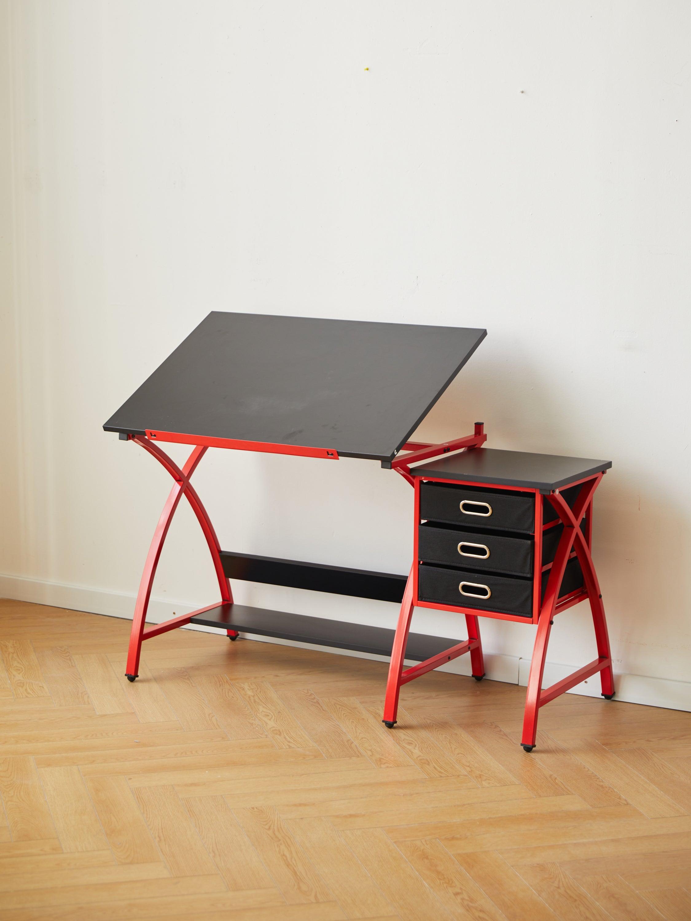 Adjustable Red Drafting Table with Stool - Perfect for Artists, Architects & Students - Home Office & Studio Drawing Desk