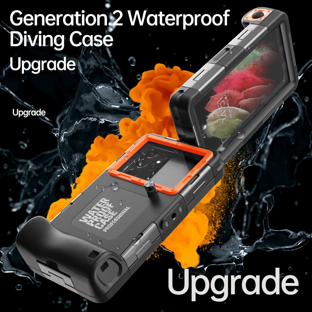 **Waterproof Phone Case for iPhone 16/15/14/13/12/11 Pro Max & Samsung Galaxy S25/S24/S23/S22 – 50ft/15m Deep Underwater Diving & Snorkeling Protection – Shockproof & HD Photo/Video Cover (Orange) – Perfect for Beach, Pool & Water Sports**