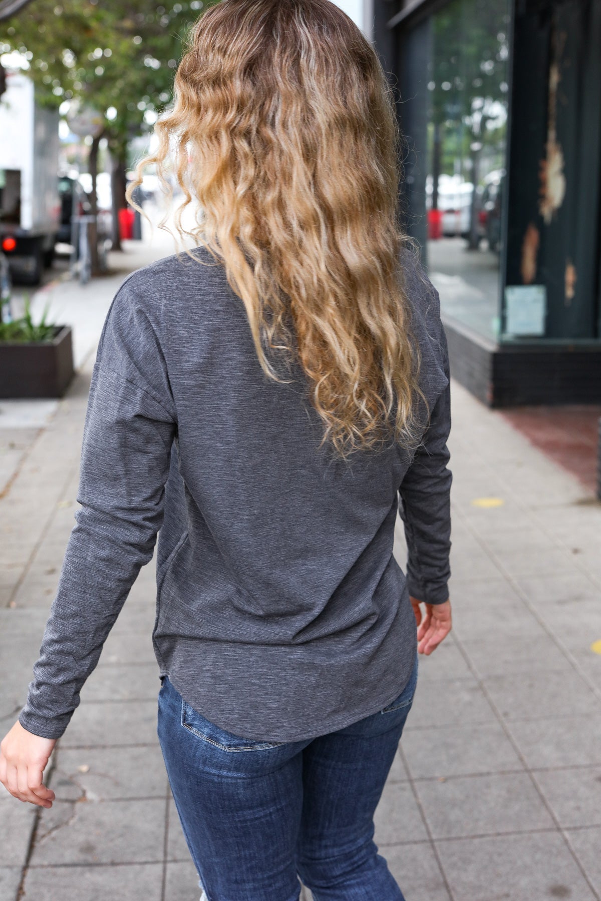 Stylish Solid Grey Fitted Long Sleeve Terry Pullover Sweatshirt for Women | Cozy Casual Wear for Fall & Winter | Perfect for Lounging, Running Errands & Coffee Dates