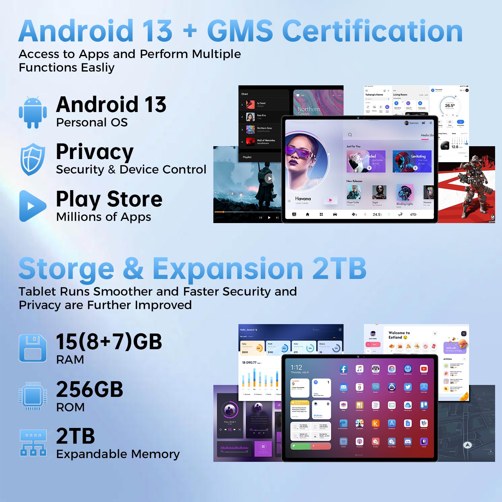 OUKITEL OKT3 Android 13 Tablet 10.51 Inch 15GB+256GB (Expandable to 2TB) - 8250mAh Battery, 5G WiFi, BT5.0, 1200x1920 FHD, 16MP+8MP Cameras, Dual 4G, Gaming Tablet with OTG, Face ID, GPS - Gray | Perfect for Work, Study, Streaming & Mobile Gaming