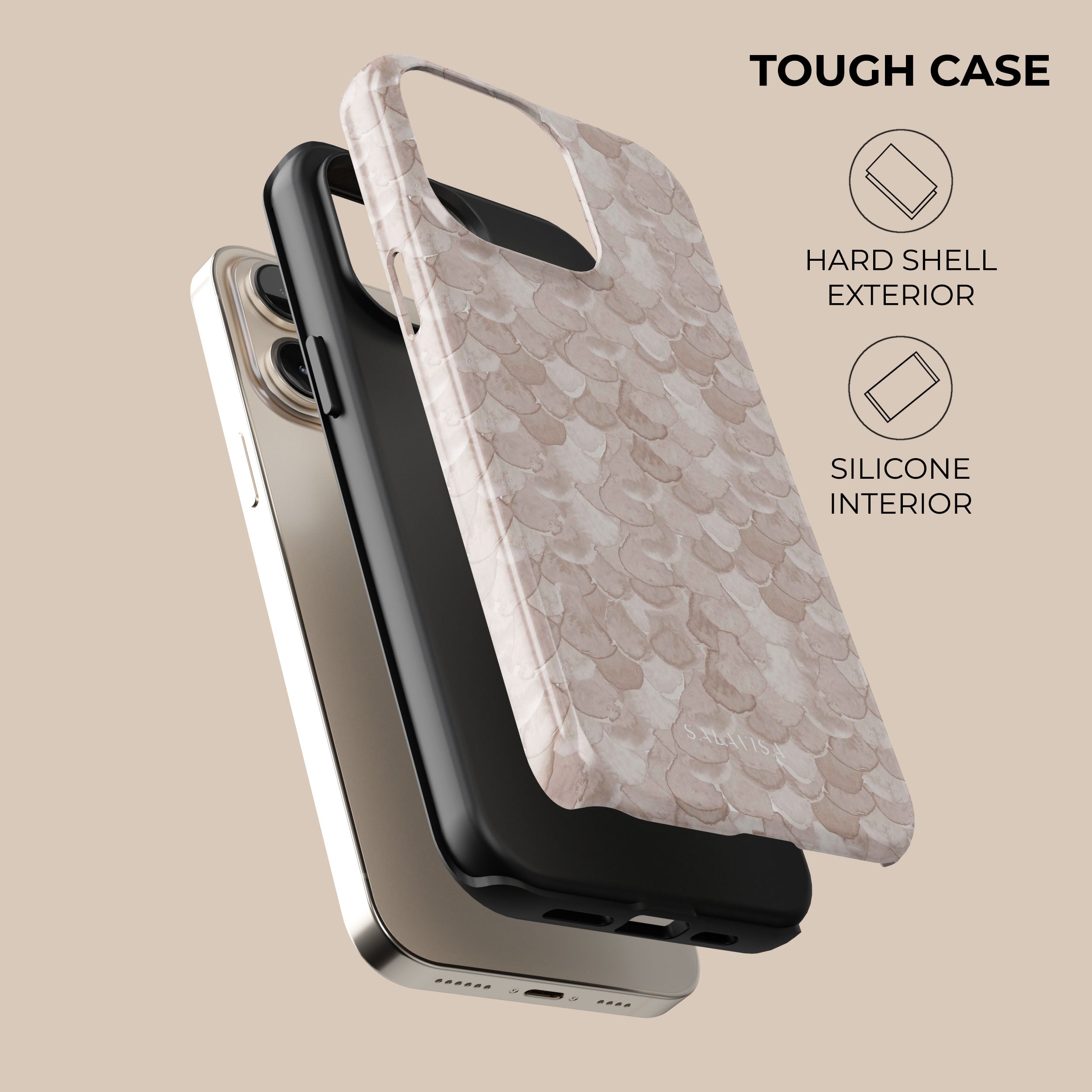 Beige Watercolor Reptile Phone Case for iPhone 15/14/13/12 Pro Max - Cute Artistic Snake Skin Design Slim Protective Cover - Perfect for Outdoor Adventures, Travel & Daily Use
