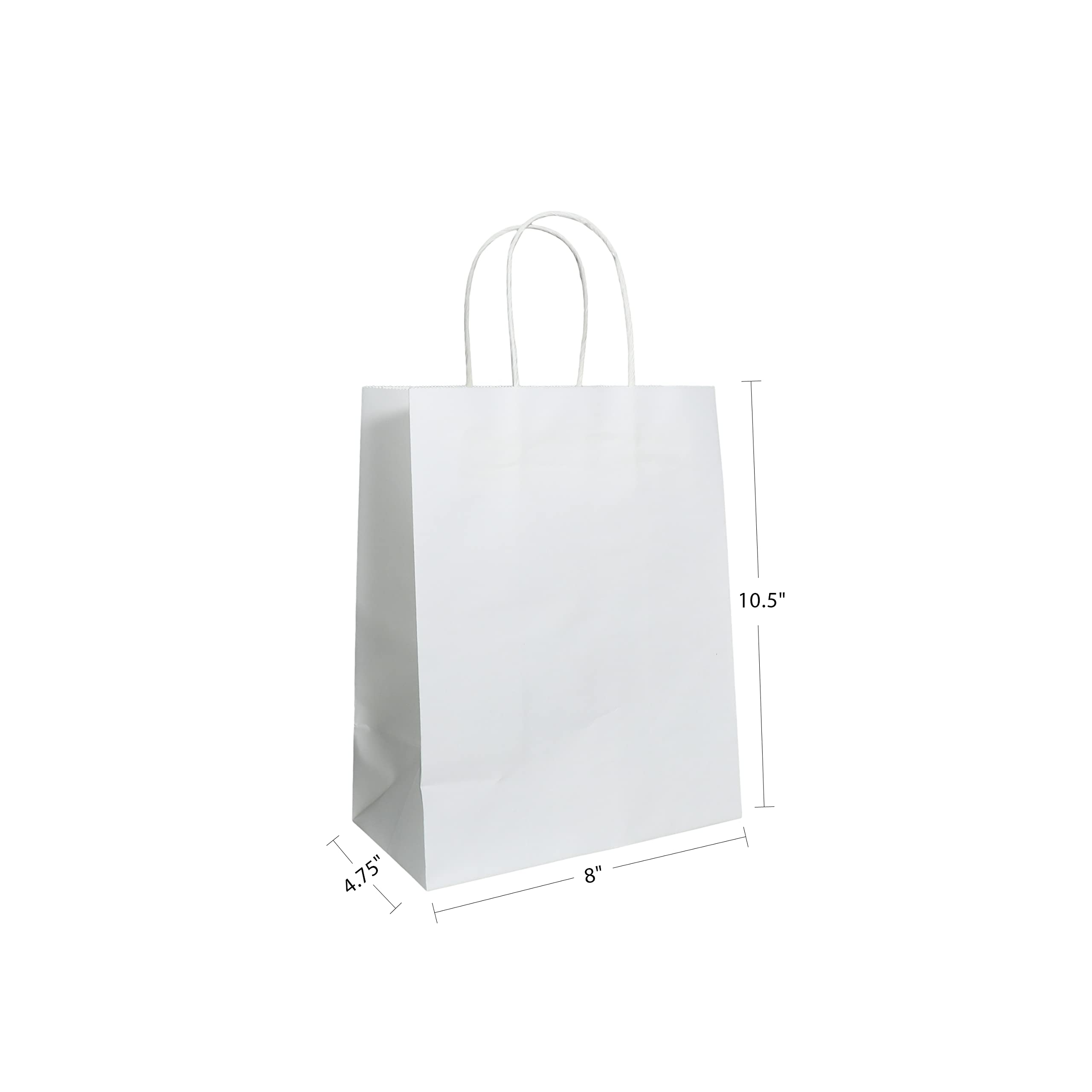 Eco-Friendly White Kraft Paper Tote Bags 8x4.75x10.5 Inches with Handles - Pack of 250 Recyclable Gift Bags for Retail Shopping, Parties & Wedding Favors