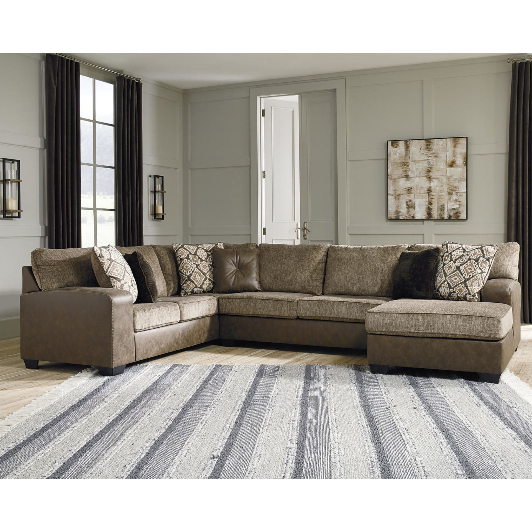 Luxury Abalone 3-Piece Sectional Sofa with Chaise Lounge - Modern L-Shaped Living Room Furniture for Home Theater & Family Gatherings