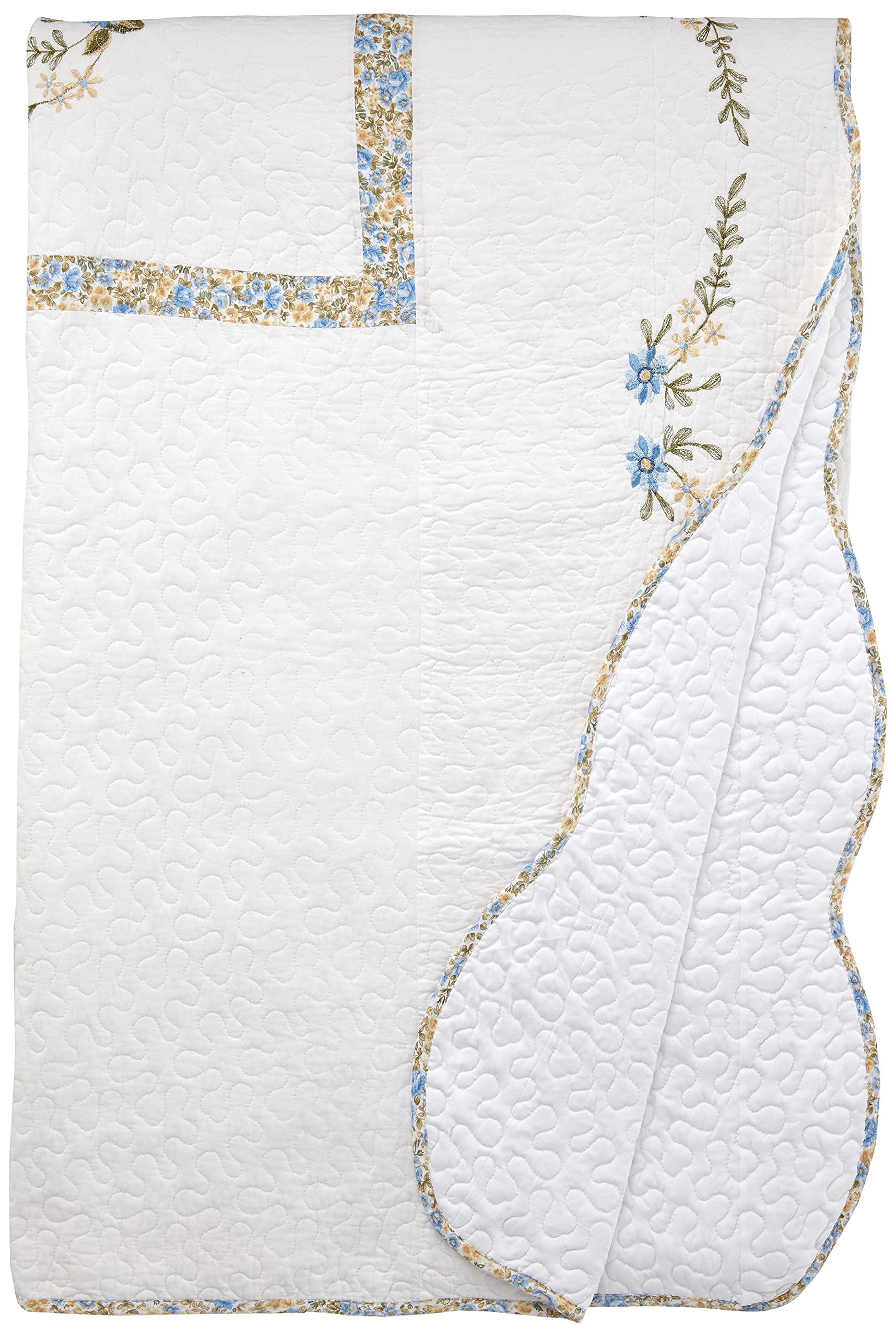 Lightweight Heather Embroidered Bedspread - Breathable All-Season Full Size Bedding in Blue/White, Perfect for Guest Rooms & Cozy Bedrooms