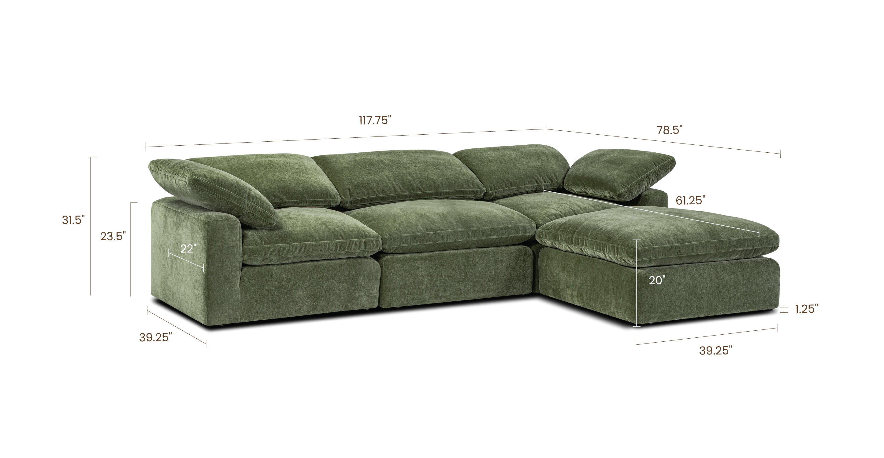 4-Seat Aspen Modular Sectional Sofa - Modern L-Shaped Couch for Living Room, Family Room & Home Theater - Soft Fabric Upholstery with Reversible Chaise