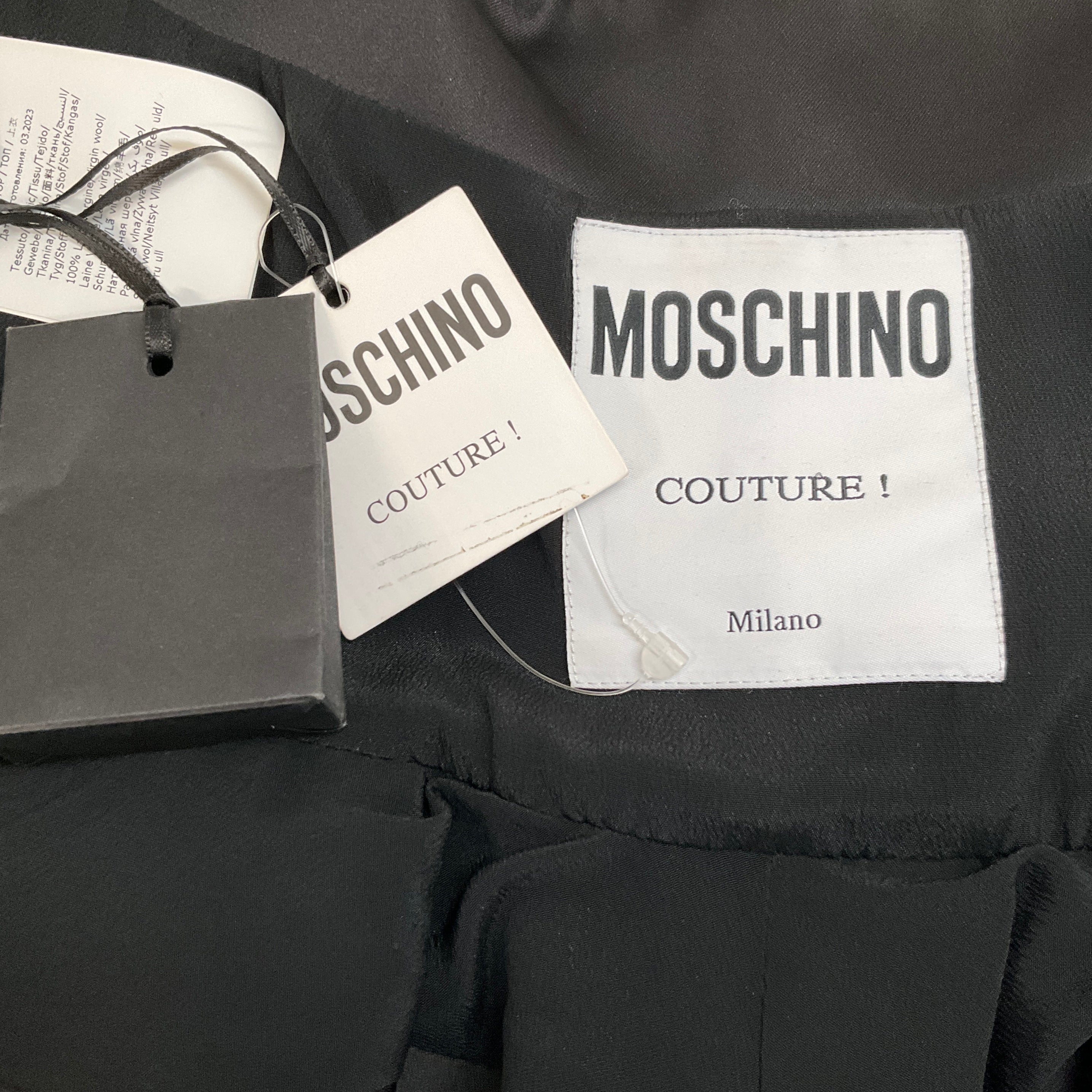 Moschino Couture Black Wool Peplum Tuxedo Halter Top for Women - Elegant Evening Wear & Party Outfit for Special Occasions