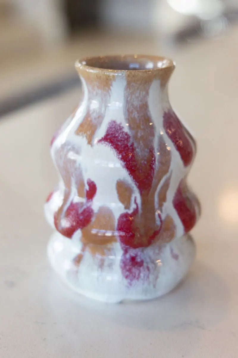 Modern Decorative Ceramic Pot - Medium Size in Cream, Cinnamon & Red Hues | Perfect for Home Decor, Office Plants & Gift Giving