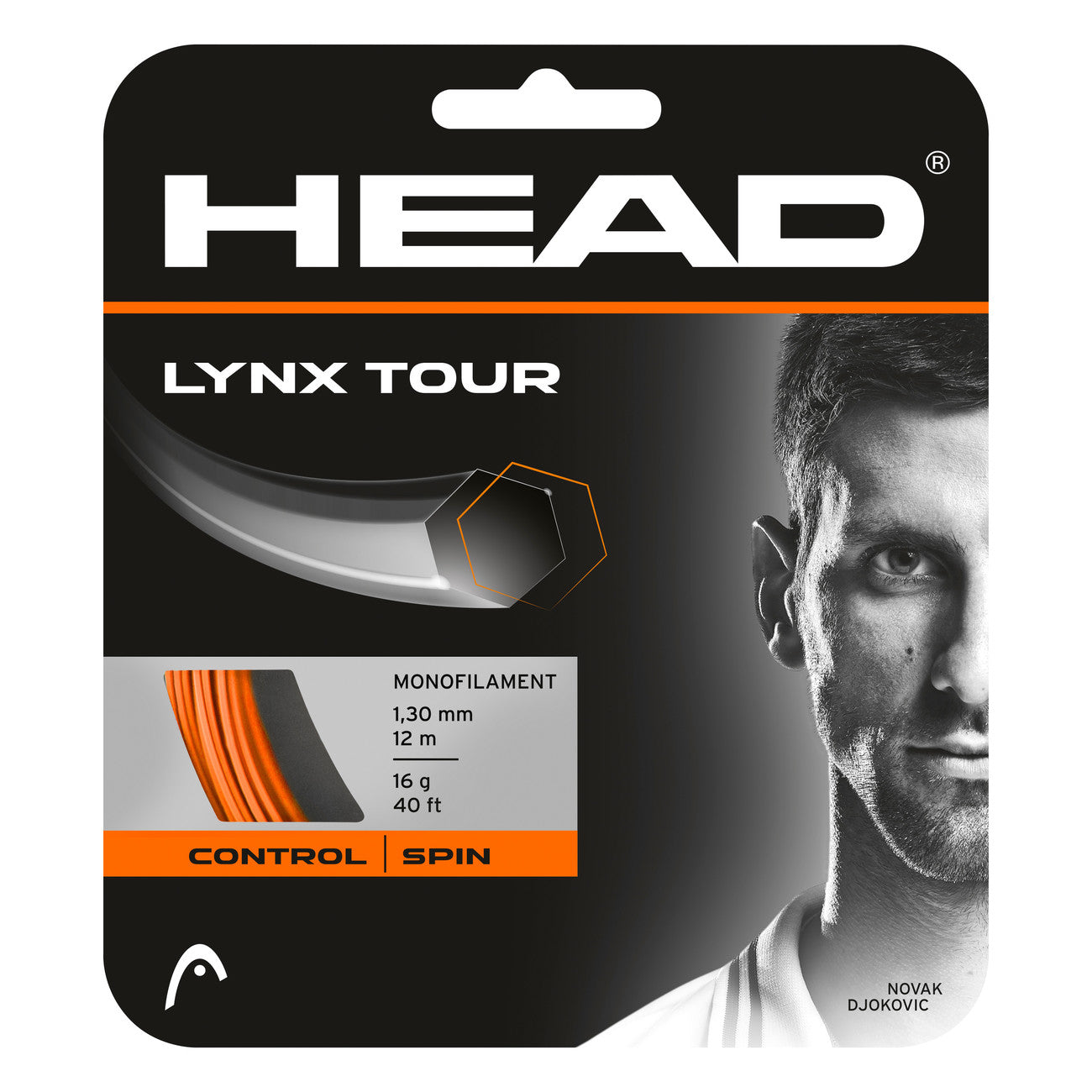 Head Lynx Tour 16/1.30 Tennis String (Orange) - Premium Polyester Tennis Racket Strings for Control & Spin - Ideal for Competitive Play & Tournament Matches