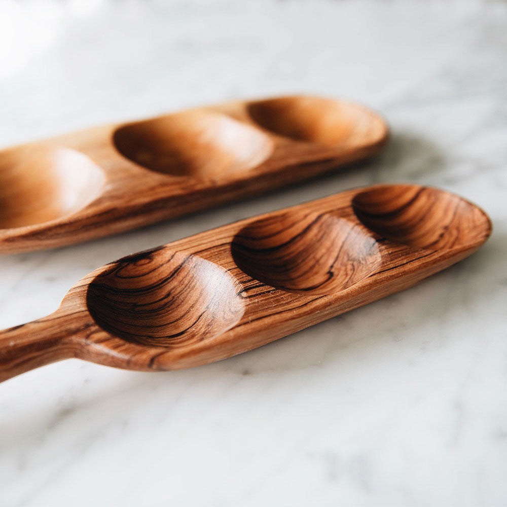 Premium Wild Olive Wood Triple Well Serving Tray - Handcrafted Rustic Charcuterie Board for Cheese, Fruit & Appetizers - Perfect for Entertaining, Parties & Home Decor