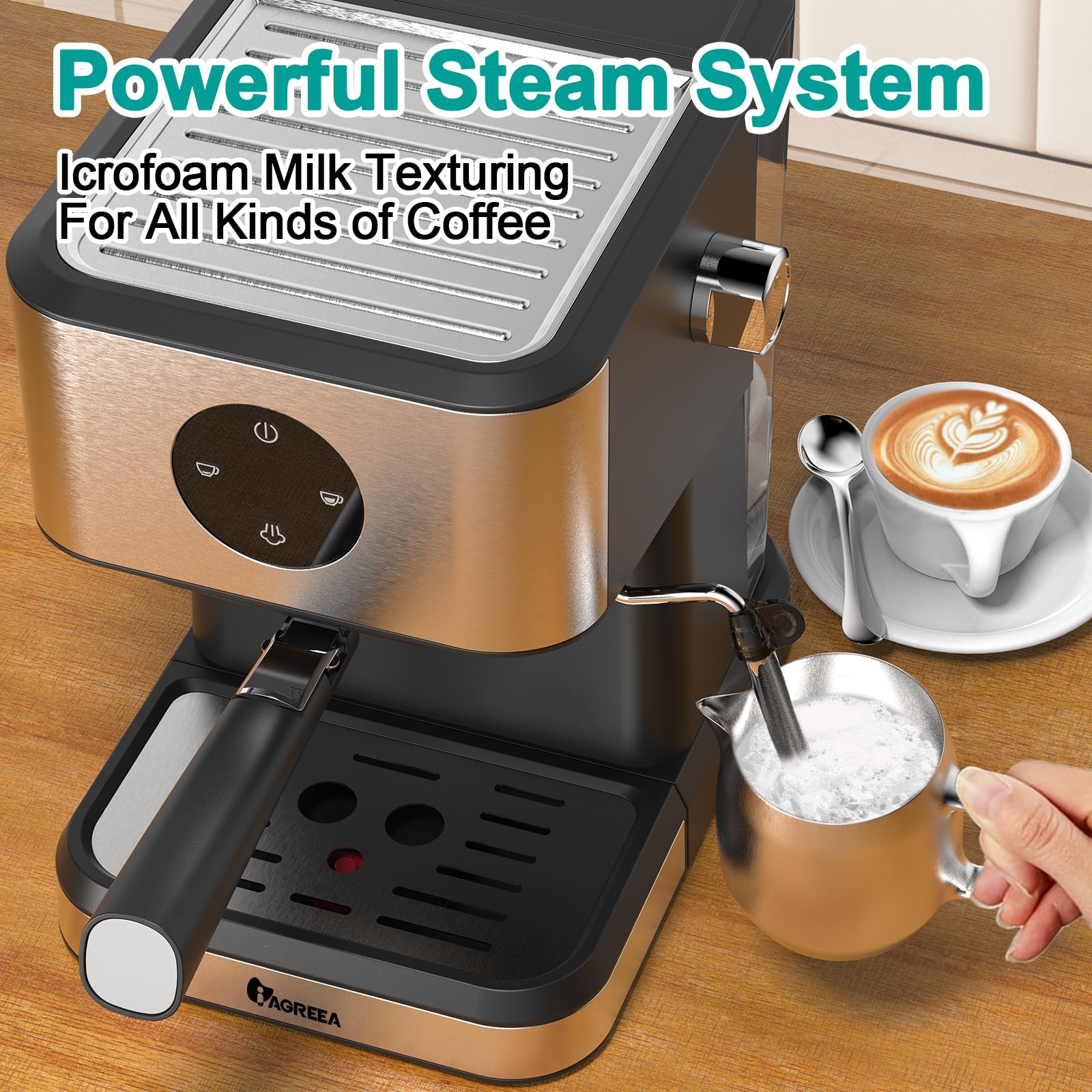 IAGREEA 20 Bar Espresso Machine with Milk Frother - 50oz Water Tank, Stainless Steel Coffee Maker for Cappuccino & Latte - Home Barista Gift for Mom & Dad - Perfect for Morning Brews & Entertaining Guests