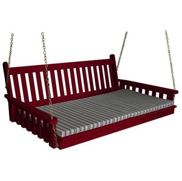 A & L Furniture Yellow Pine Traditional English Swing Bed - Outdoor Porch Swing for Relaxing in Garden, Patio or Backyard