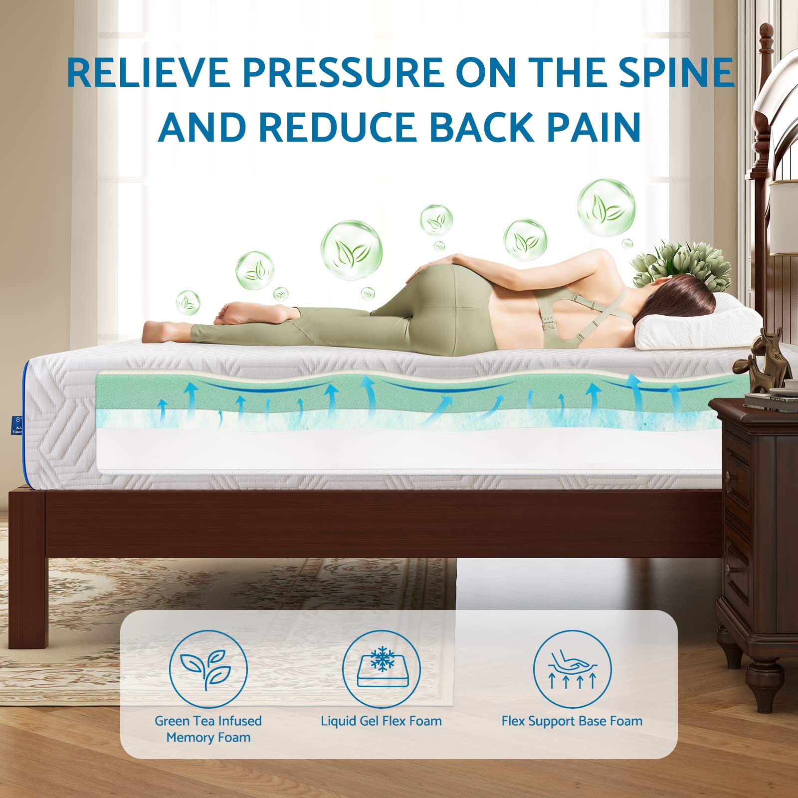 LIFERECORD 8 Inch Twin Size Gel Memory Foam Mattress - Medium Firm, CertiPUR-US Certified, Cooling Sleep Technology, Pressure Relief, Bed in a Box - Perfect for Guest Rooms, Dorms, and Small Spaces