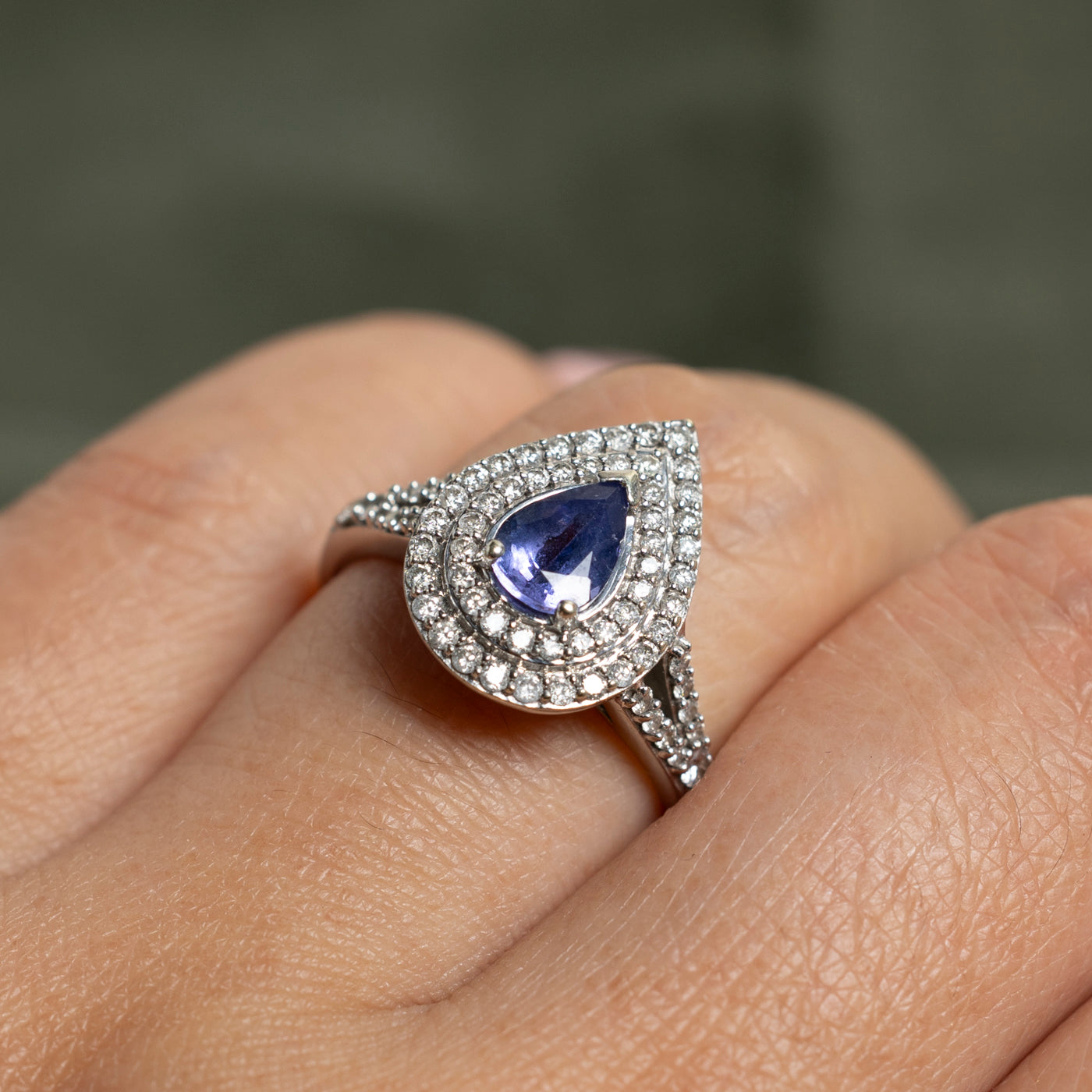 Pear Cut Tanzanite & Diamond Halo Engagement Ring | 0.68ct Tanzanite & 0.58ctw Diamond | Size 7.5 | Elegant Wedding Band, Anniversary Gift for Her, Promise Ring for Special Occasions