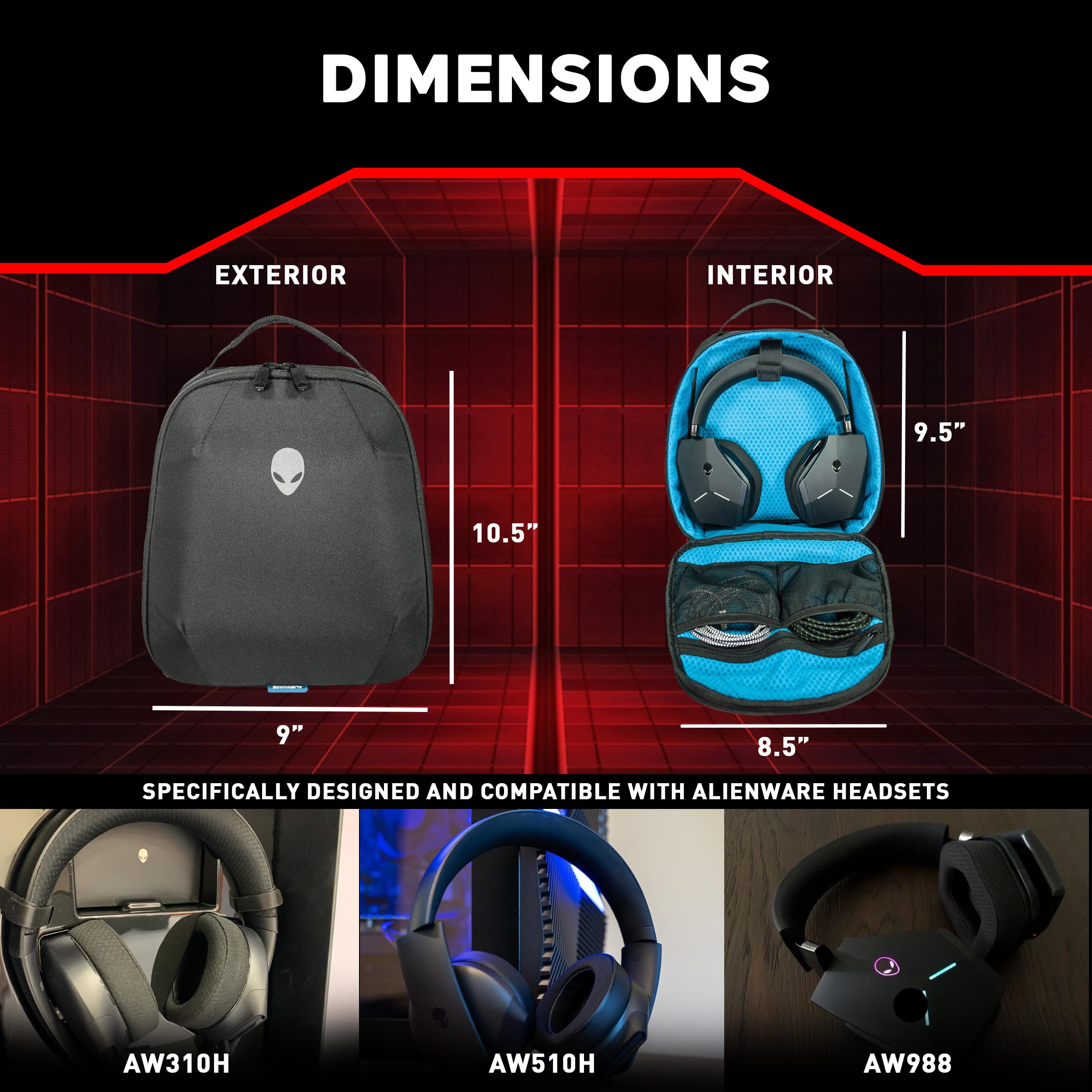 Premium Gaming Headphone Travel Case - Compatible with Alienware AW988, AW510H & AW310H Headsets - Durable Black Carrying Pouch for Gaming Gear Protection - Perfect for Travel, LAN Parties & Esports Events