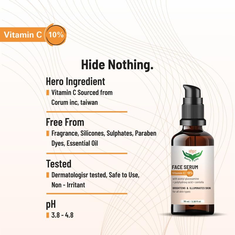 Vitamin C 10% Face Serum for Brightening & Glowing Skin - All Skin Types - 30ml - SAMPUT BEAUTY CARE (Pack of 1) | Daily Skincare Routine, Anti-Aging & Dark Spot Treatment