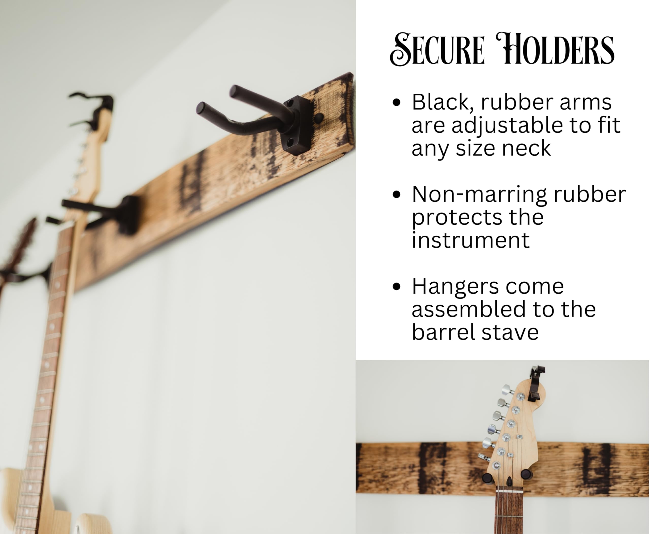 Coyle Woodworks Whiskey Barrel Stave 3-Instrument Wall Mount - Guitar, Ukulele, Violin, Banjo Hanger with Natural Finish | Perfect for Home, Studio & Bar Decor