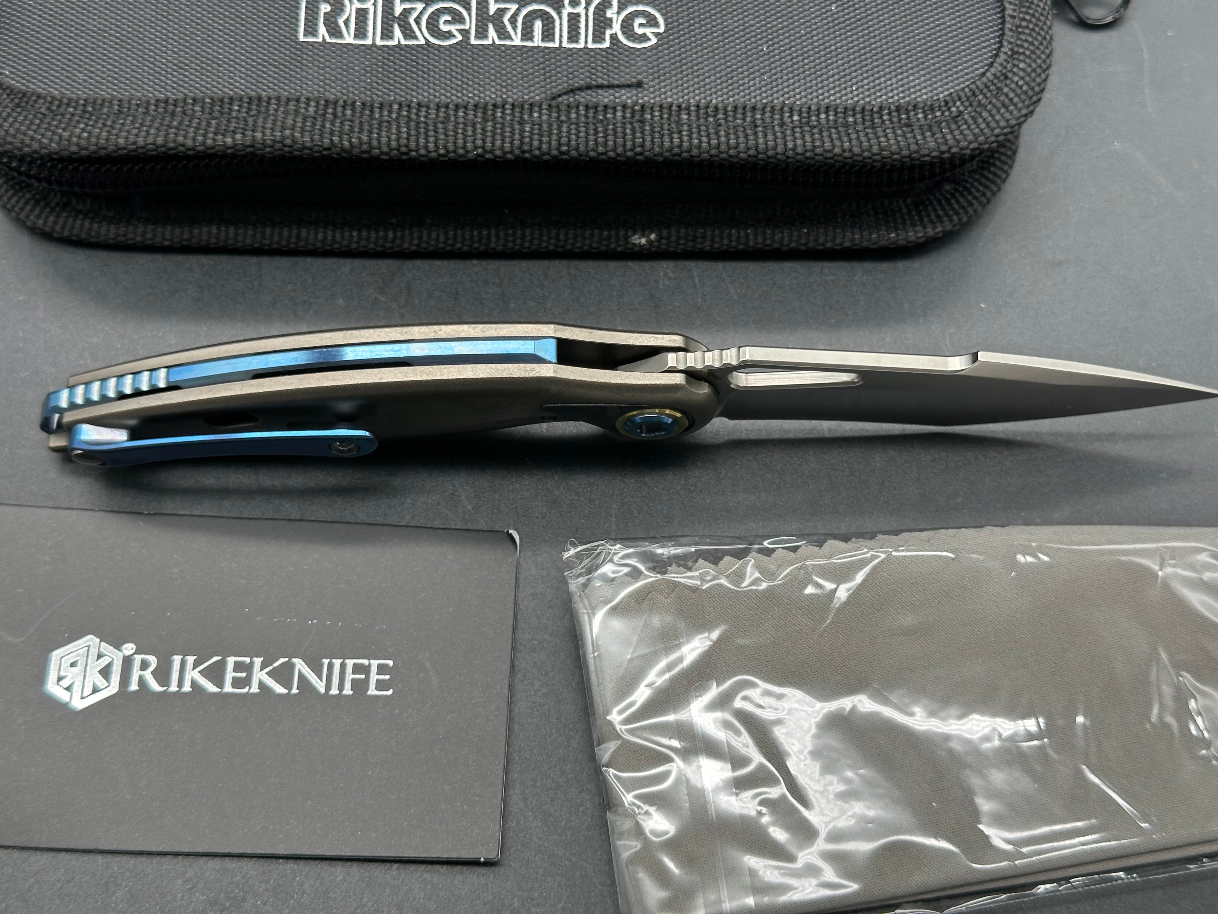 Rike Knife Unicorn Grey Titanium Frame with Marble Carbon Fiber Inlay Satin M390 Blade - Premium EDC Folding Knife for Outdoor Camping, Hiking & Survival