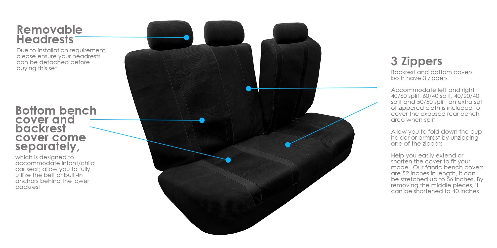 **FH Group Universal Black Sports Car Seat Covers Full Set - Airbag Compatible, Split Rear Design for Cars, Trucks & SUVs | Durable Interior Accessories for Daily Commute, Road Trips & Off-Road Adventures**