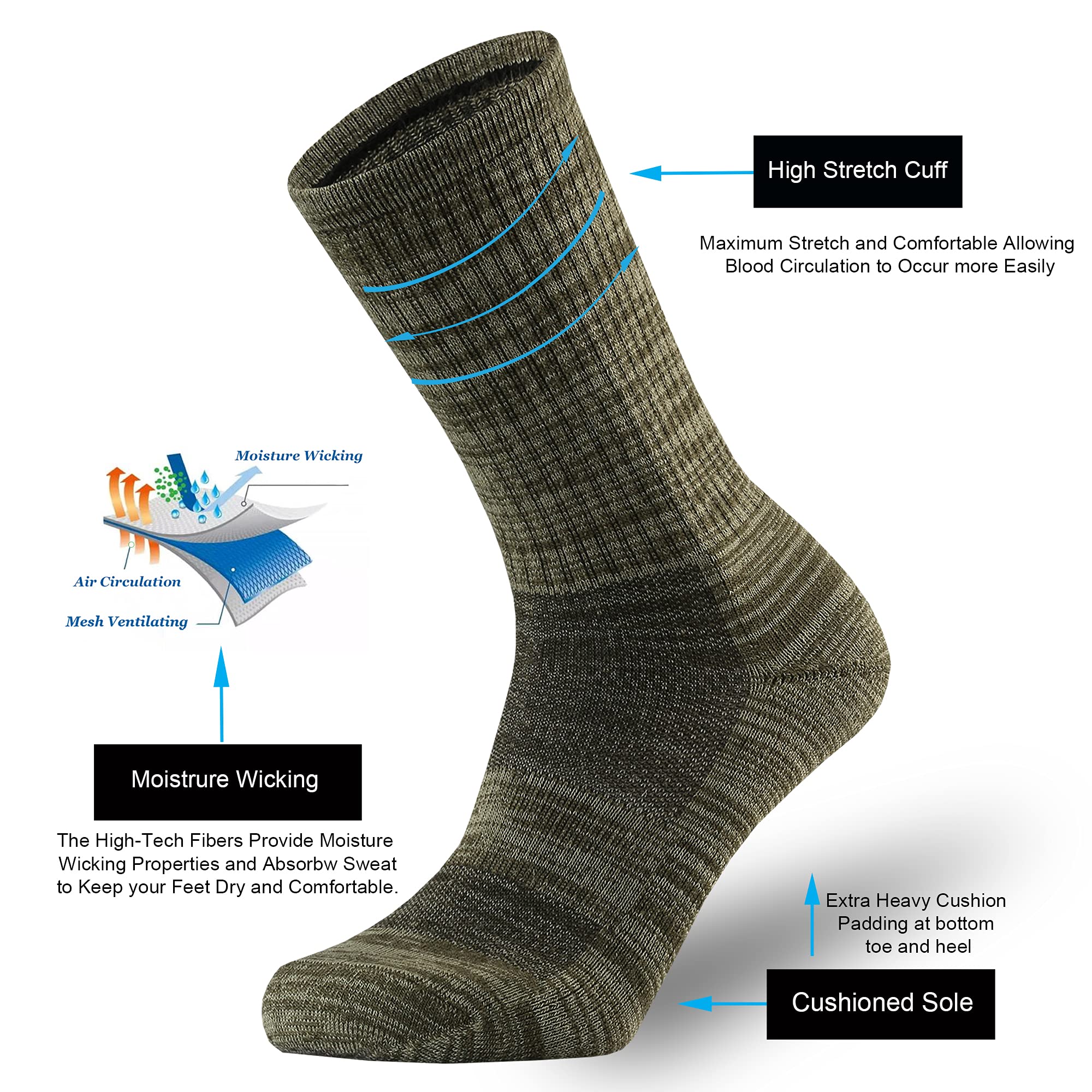 ONKE Merino Wool Cushion Crew Socks for Men - Moisture Wicking, Breathable & Comfortable Hiking Socks for Outdoor Activities, Travel & Daily Wear