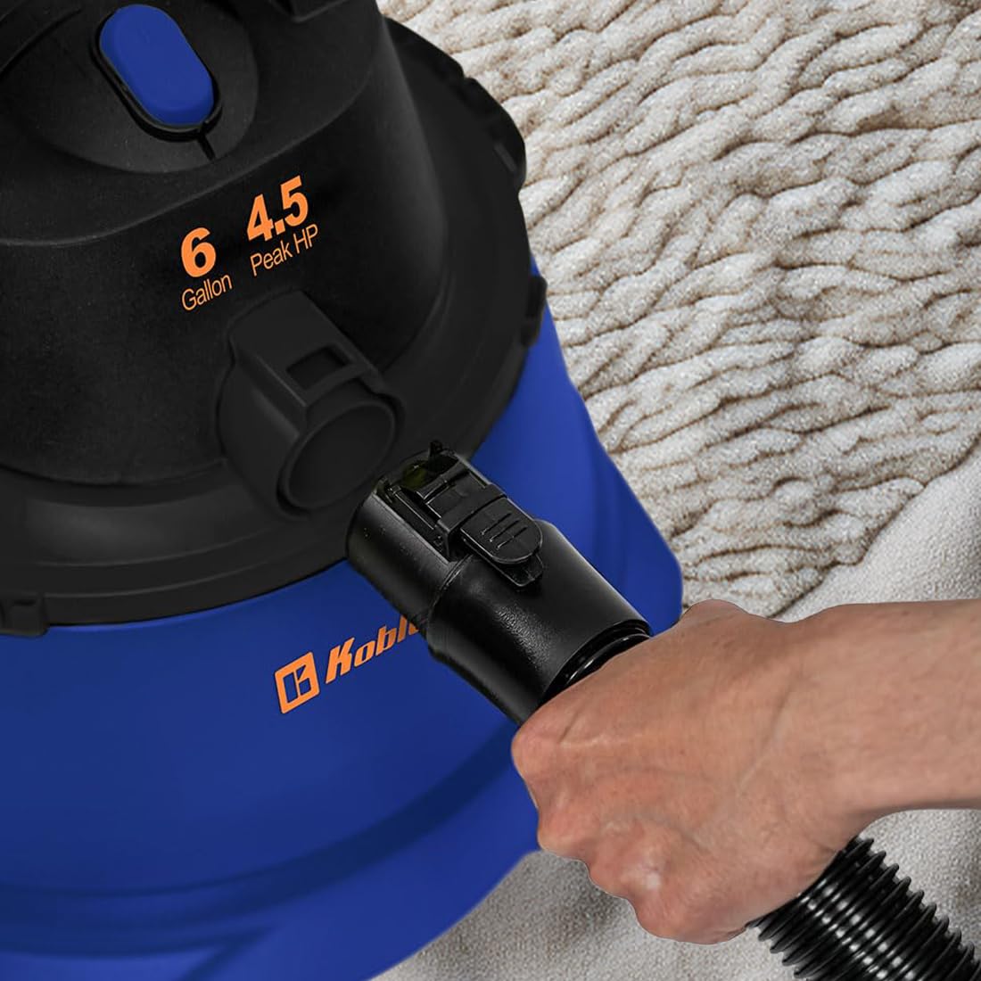 Koblenz WD-6 L212 6 Gallon Portable Wet Dry Vacuum Cleaner - Powerful Black & Blue Shop Vac for Home, Garage, Workshop, and Car Cleaning