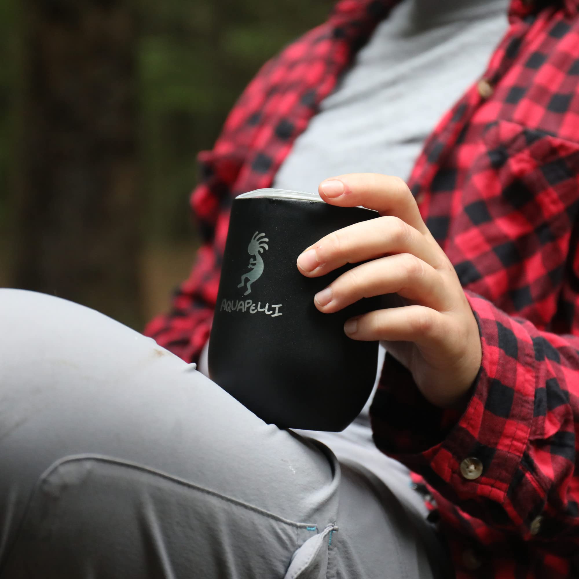 Aquapelli 12oz Vacuum Insulated Wine Tumbler - Leakproof Stainless Steel Travel Mug with Lid, Midnight Black - Perfect for Outdoor Picnics, Commuting & Office Use