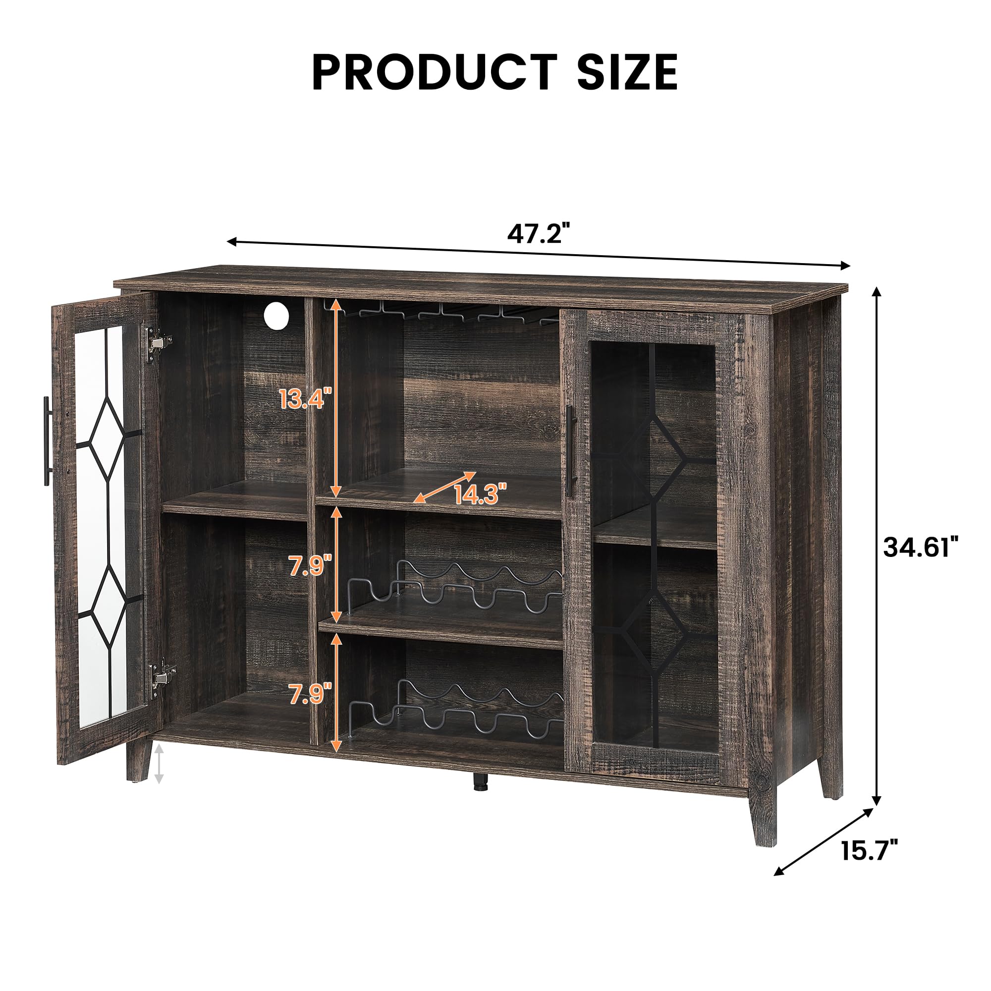 **IDEALHOUSE Wine Bar Cabinet with LED Light - Rustic Oak Kitchen Buffet Sideboard with Wine & Glass Rack, Storage Cabinet for Bar, Dining Room & Home Decor - Perfect for Entertaining & Displaying Liquor Collection**