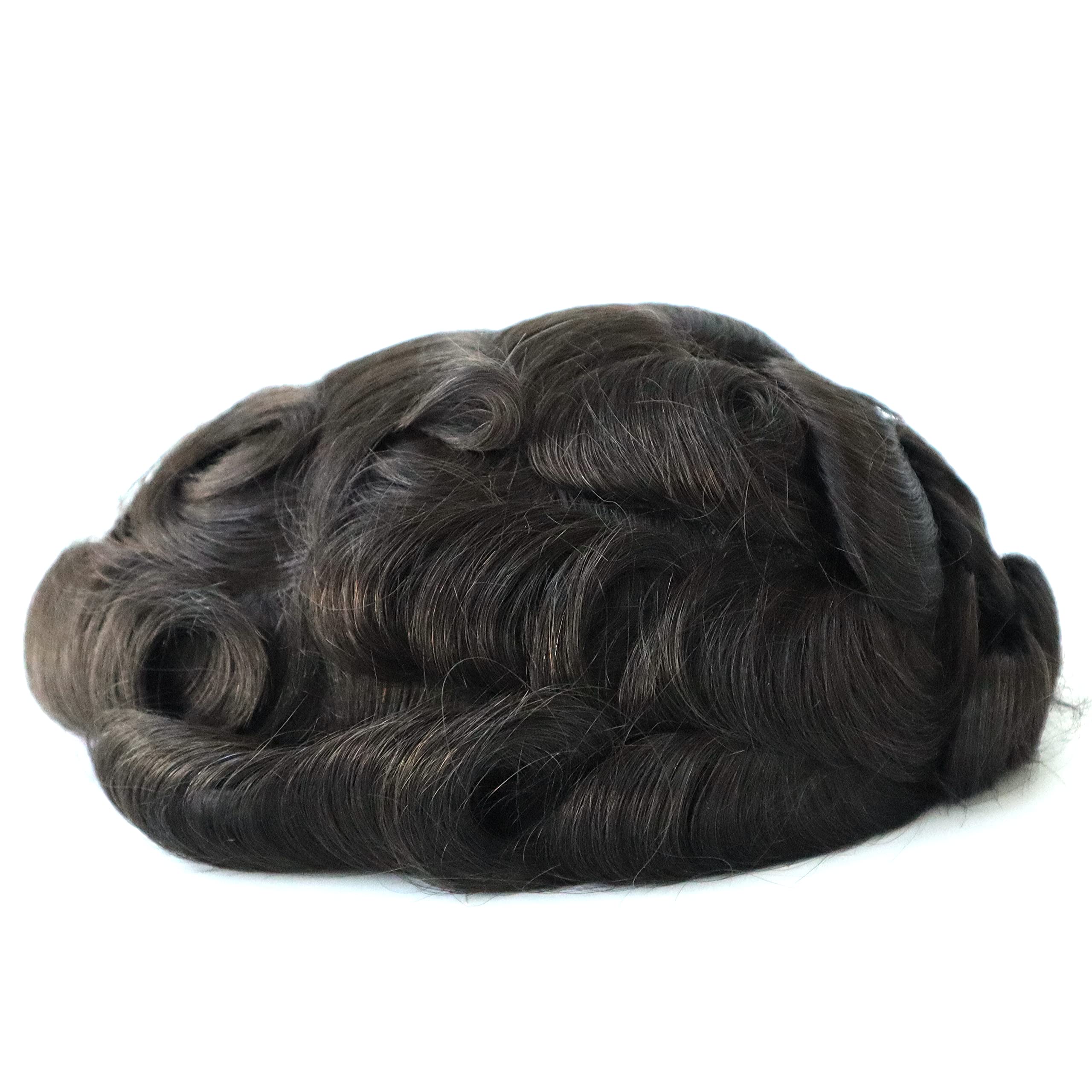 Premium Men's Toupee - 0.12mm V-Loop Human Hair Replacement System with Scalloped Front & Natural Hairline - Dark Brown (#2) - Ideal for Daily Wear, Special Occasions & Hair Loss Solutions