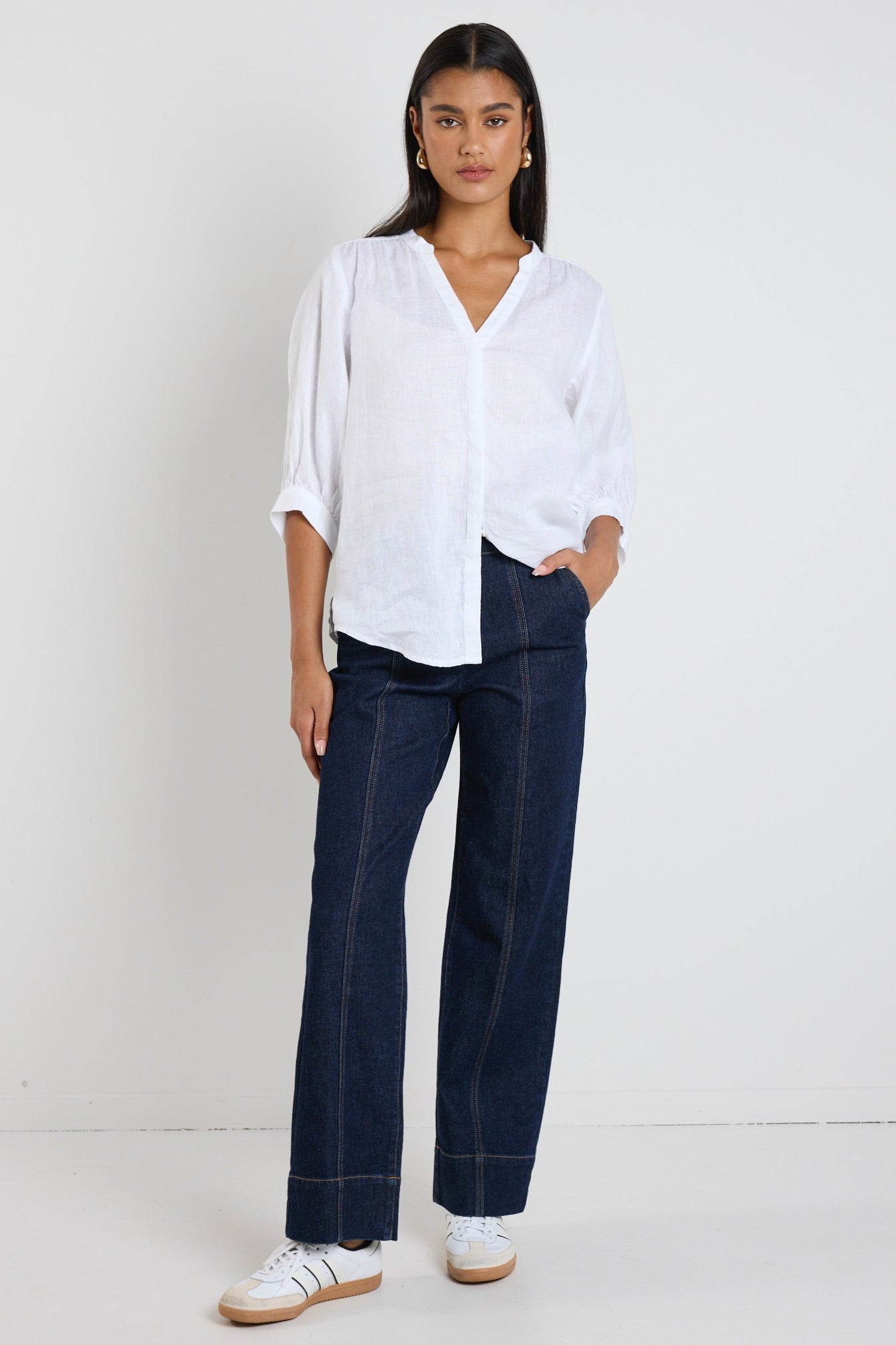 Imperial Indigo Flat Front Wide Leg Jeans for Women - High Waisted Comfortable Denim Pants for Casual Wear & Everyday Style