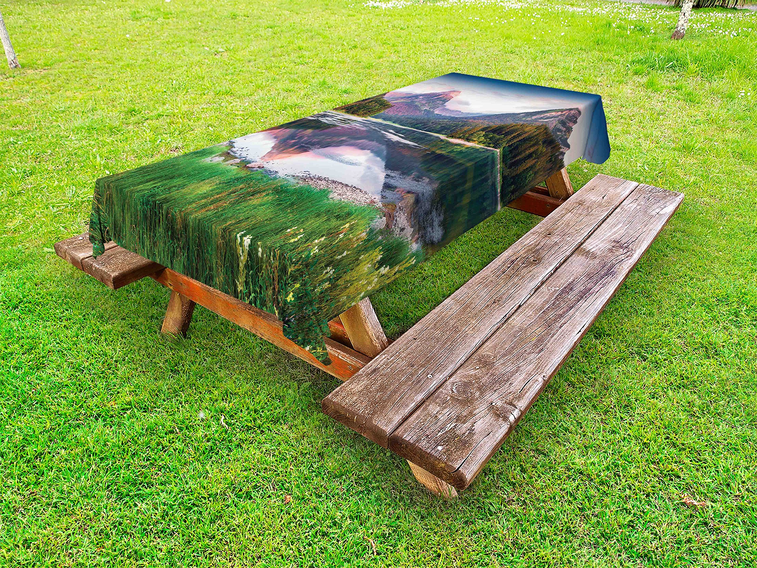 Ambesonne Waterproof Outdoor Tablecloth - Swiss Lake Obersee Scenic Design, 58x84 Inch Washable Picnic Table Cover for Patio, Garden, Camping & BBQs - Multicolor Summer Sunrise Landscape Print