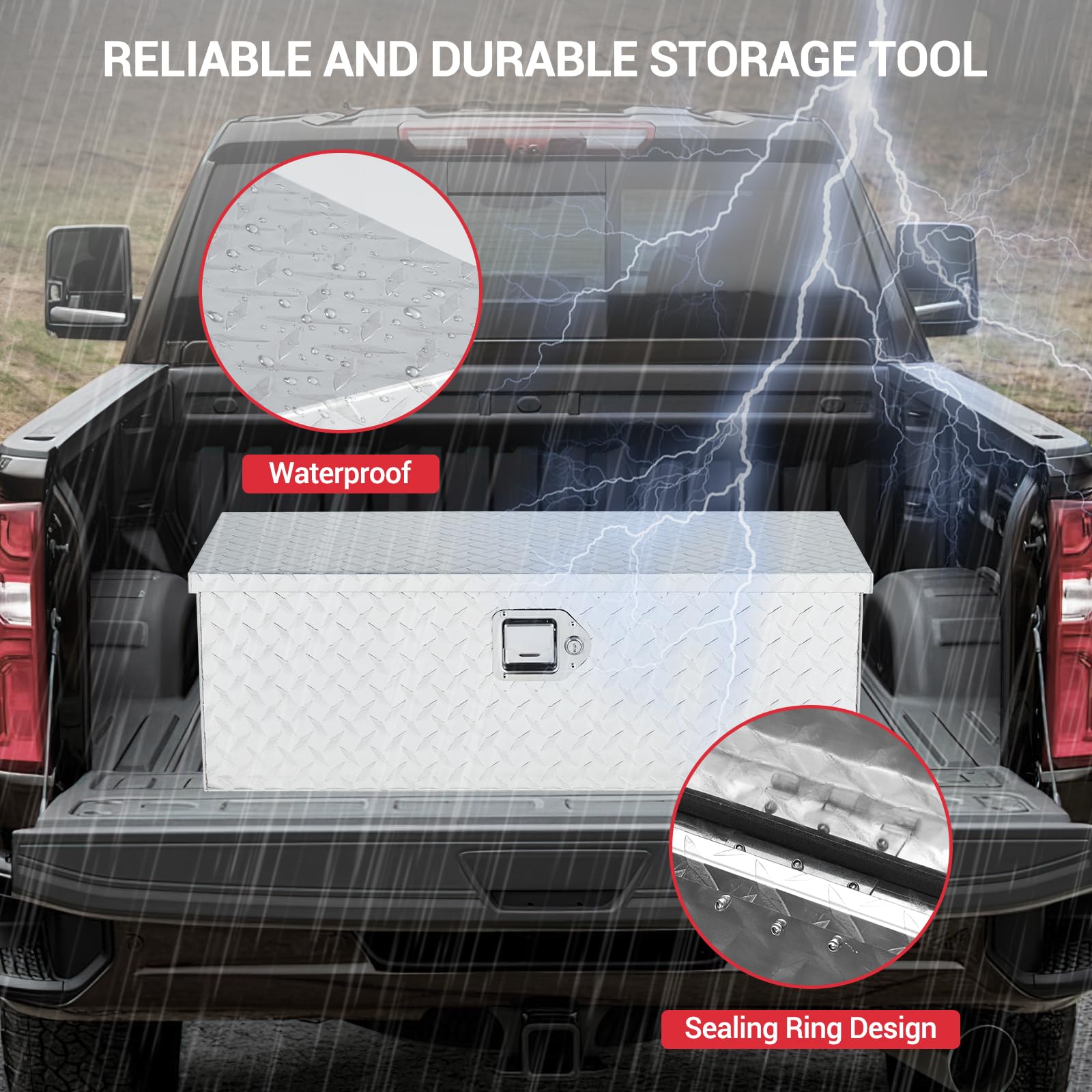 GARVEE 30 Inch Aluminum Truck Tool Box with Security Lock - Heavy Duty Waterproof Storage Chest for Pickup Trucks, RVs & Trailers - Organize Tools & Equipment (Silver) - Perfect for Construction, Camping & Outdoor Work