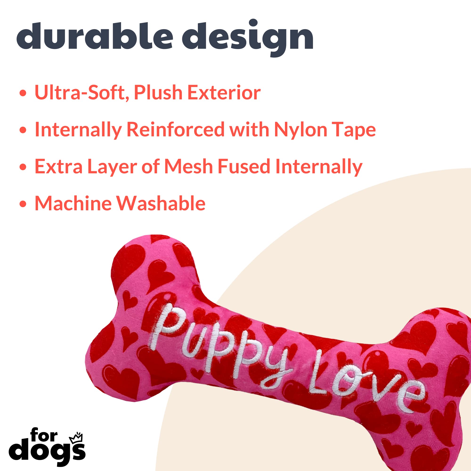 Huxley & Kent Squeaky Plush Dog Toy for Small Dogs - Valentine's Day Puppy Love Bone with Fun Squeaker | Durable & Safe Chew Toy | Perfect Gift for Puppies | Great for Playtime, Training & Cuddling
