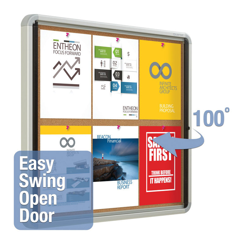 Premium Enclosed Cork Bulletin Board with Swing Glass Doors - Silver Frame for Home, Office, or Classroom Organization & Memo Display
