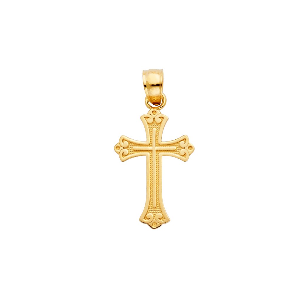 14K Yellow Gold Cross Charm Pendant with 0.9mm Wheat Chain Necklace - Elegant Religious Jewelry for Women, Perfect for Baptism, Confirmation, Christmas Gifts & Everyday Wear