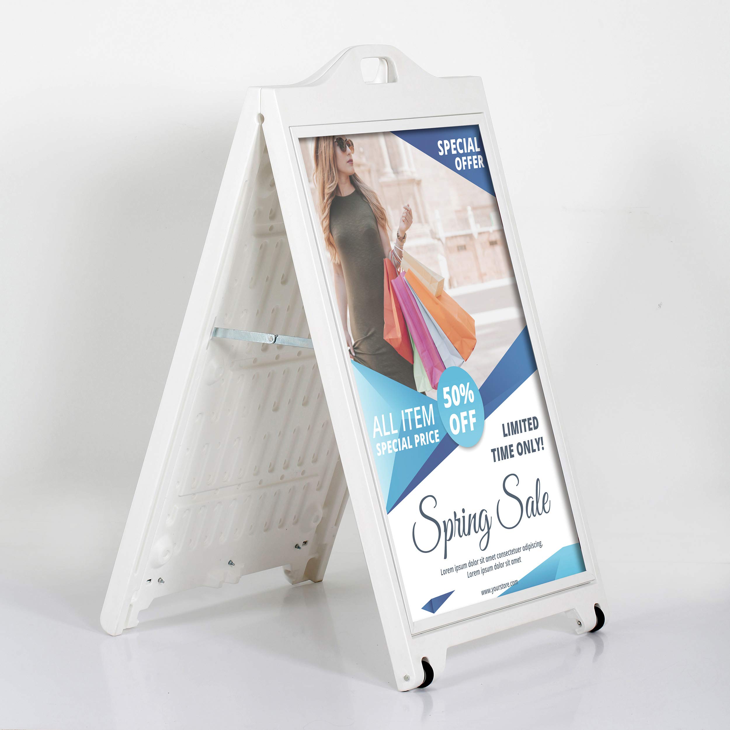 Double Sided A-Frame Sidewalk Sign - 24x36 Inch White Sandwich Board with Lens Cover | Portable Folding Menu Display for Restaurants & Cafes | Outdoor Advertising & Business Promotion (2 Pack)