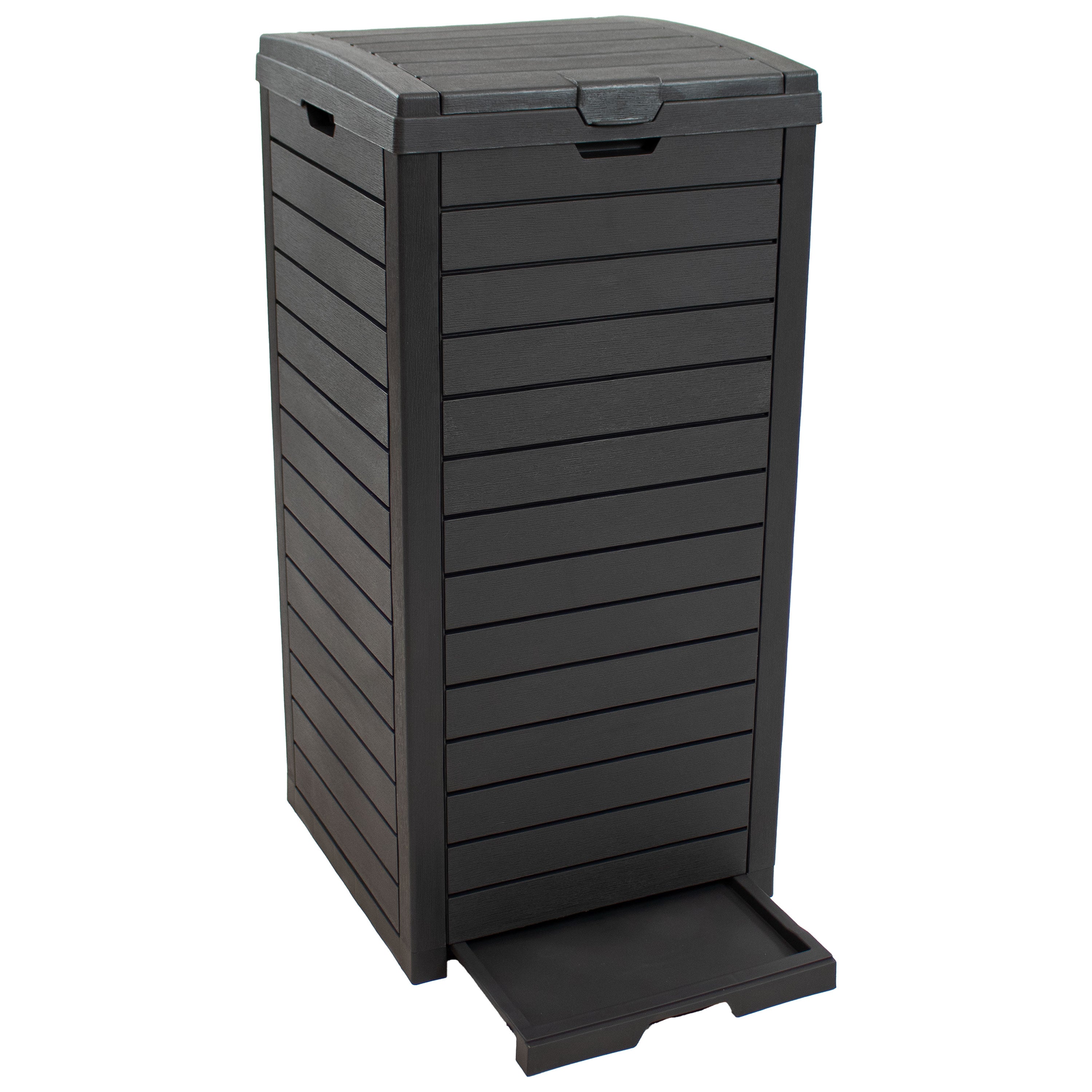 Sunnydaze Outdoor Patio Trash Can with Lid - Heavy Duty Waterproof Garbage Bin for Backyard, Deck, Poolside & Garden Waste Disposal