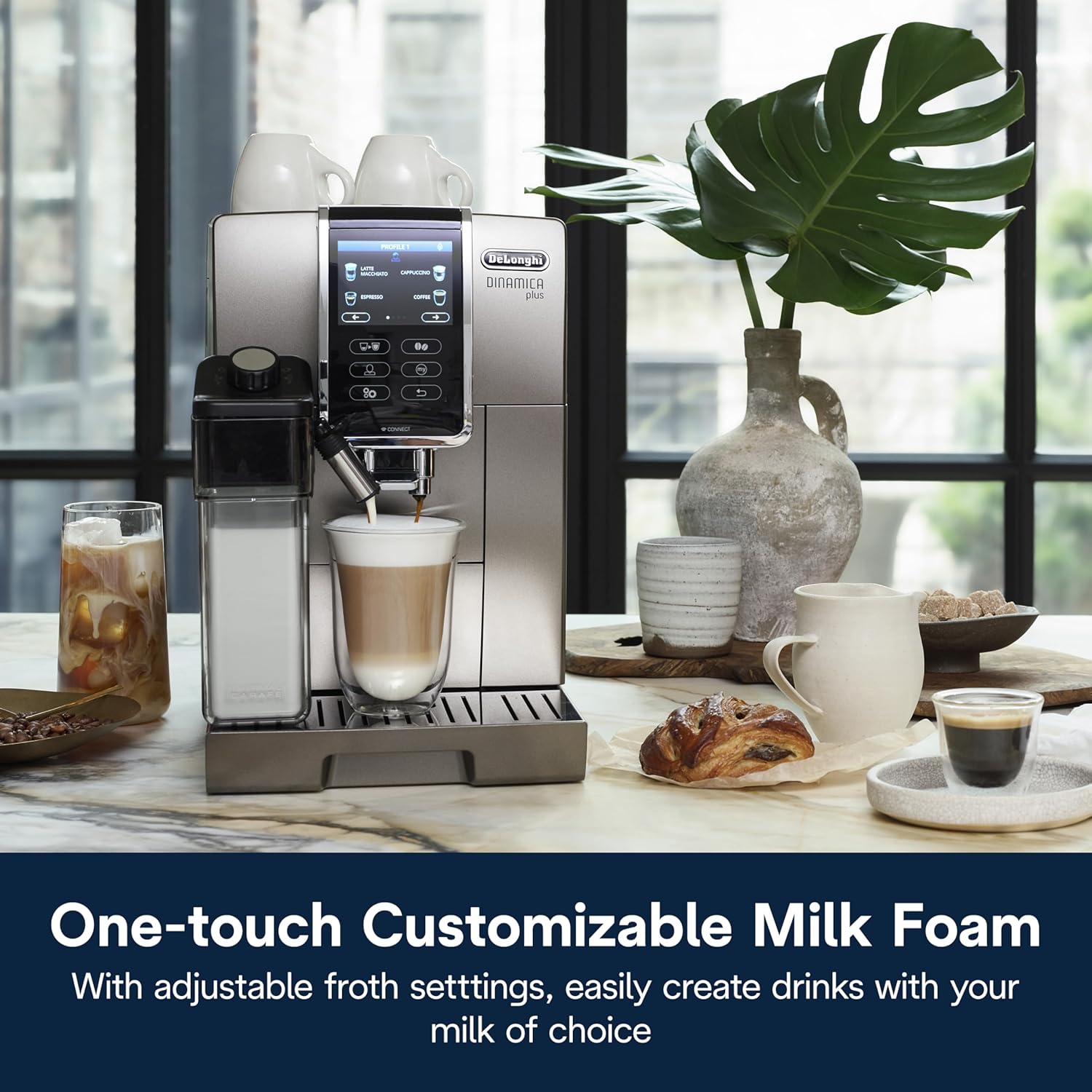 De'Longhi Dinamica Plus Automatic Espresso & Coffee Machine with Built-in Milk Frother, Color Touch Display - Perfect for Home, Office & Cafe Use