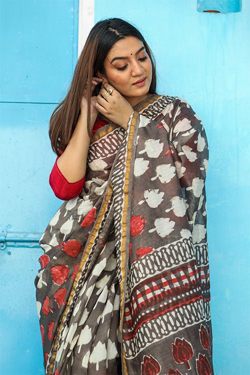 Bayou Kashish Dabu Handblock Print Chanderi Silk Saree – Elegant Indian Traditional Wear for Weddings, Festivals & Special Occasions