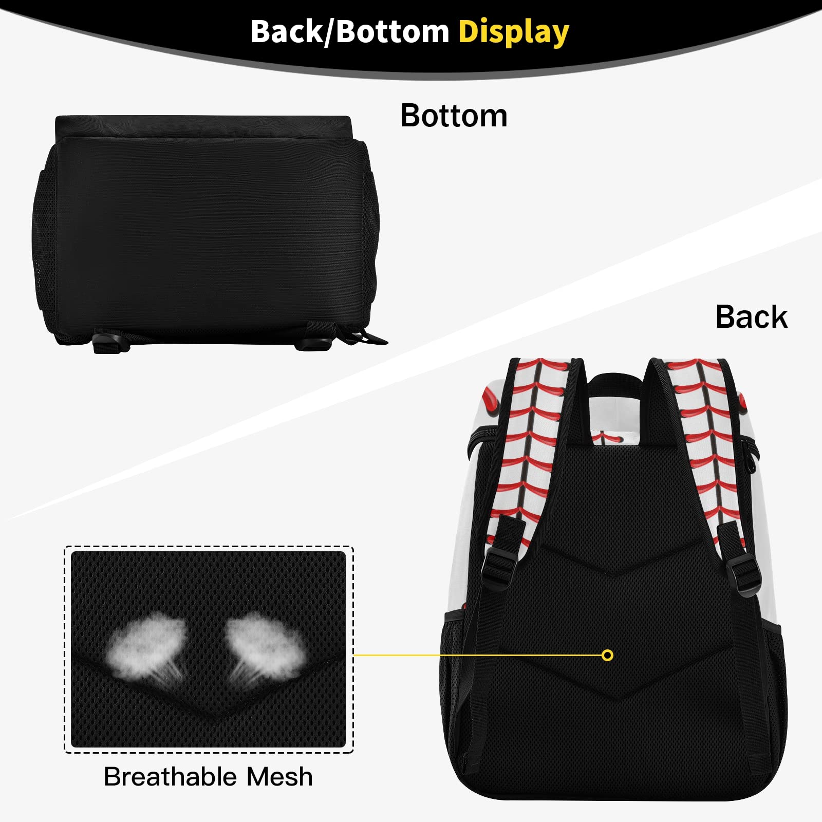 White Baseball Cooler Backpack - Insulated Leak-Proof 30 Can Capacity Waterproof Lightweight Soft Cooler Bag for Beach, Picnic, Hiking & Camping - Perfect for Men & Women Outdoor Activities