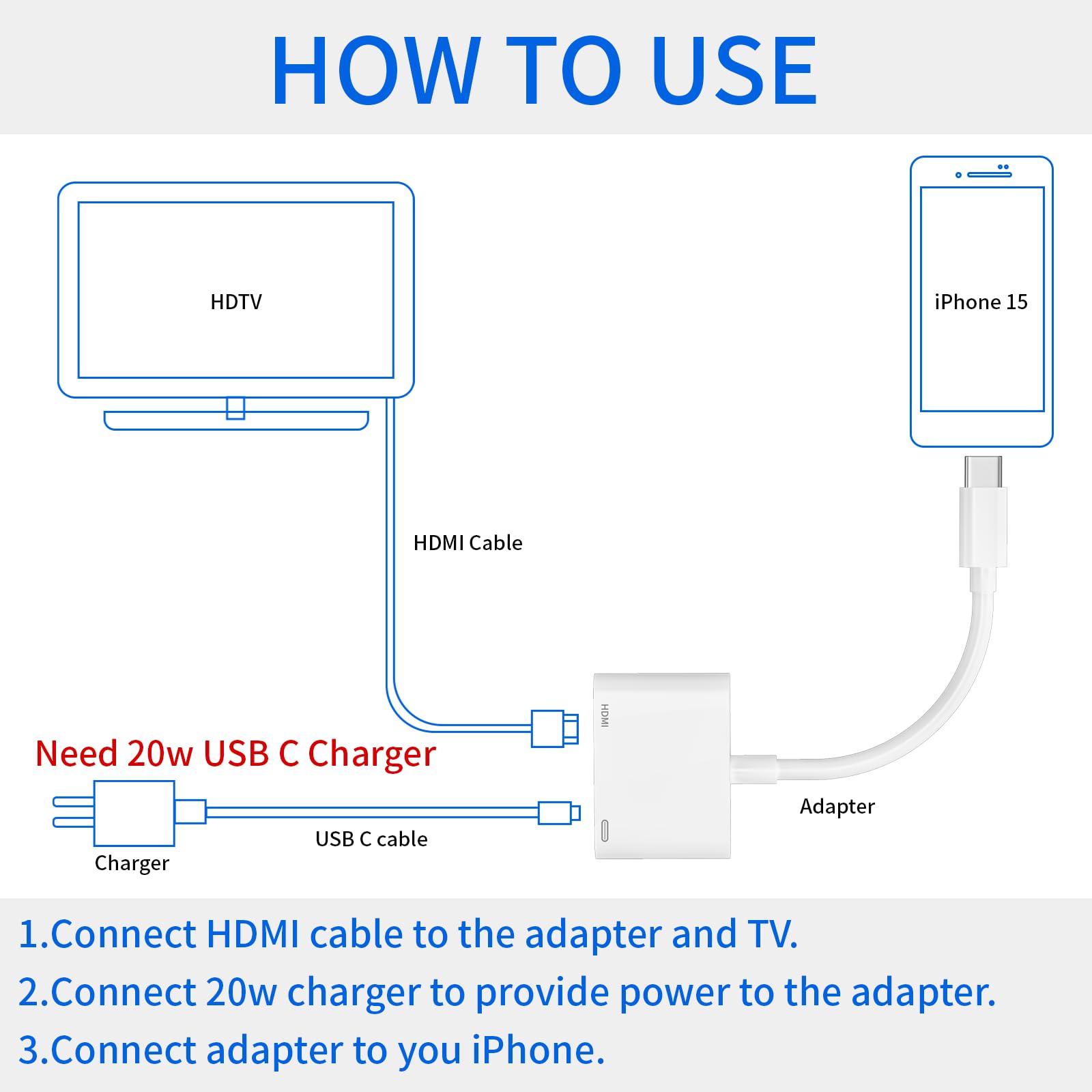 USB C to HDMI Adapter 4K 60Hz for iPhone 16/15 Series & MacBook - Digital AV Converter with Charging Port & Audio Sync - Compatible with iPhone 16/16 Plus/16 Pro/16 Pro Max/15/15 Pro/15 Pro Max, MacBook Pro/Air 2023, iPad Pro - Perfect for Home Theater, Office Presentations & Gaming