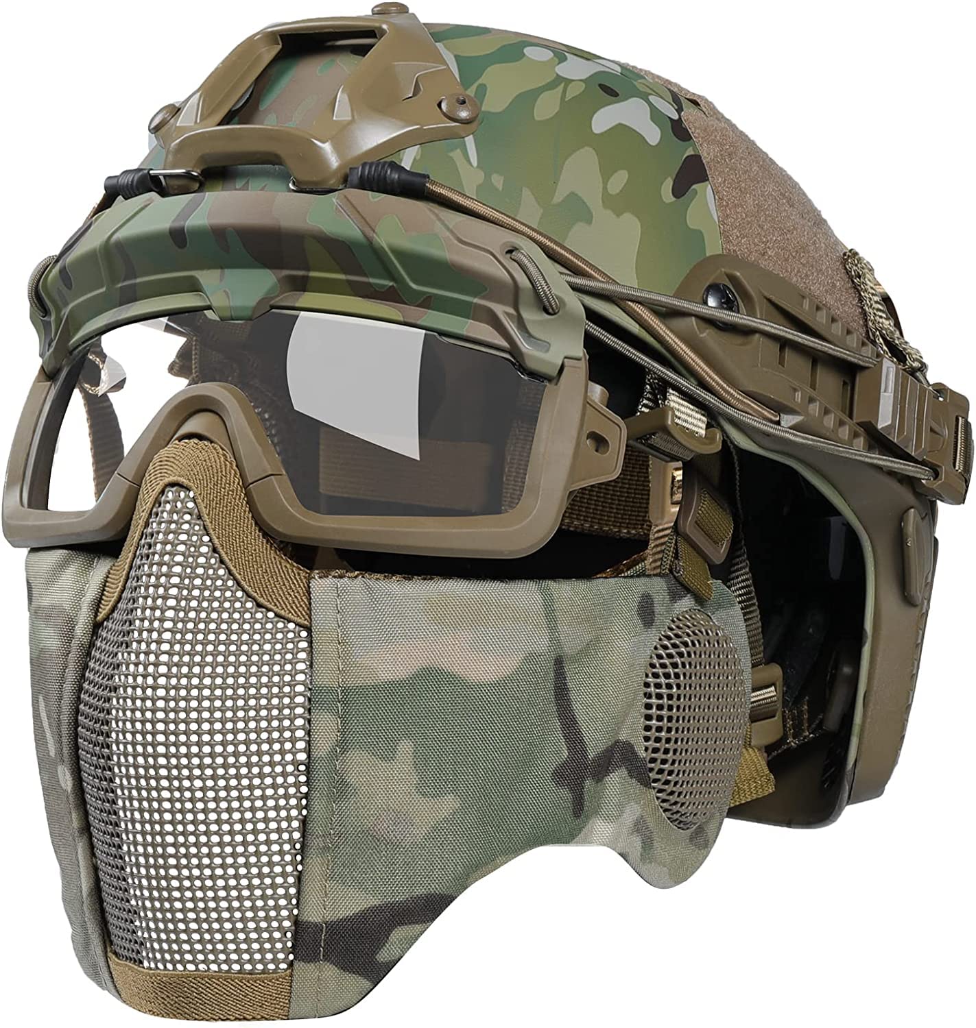 Mich2000 Tactical Helmet - Updated Version with Foldable Half Face Mesh Mask & Goggles - Lightweight Military Helmet for Paintball, Airsoft, CS Games - Perfect for Outdoor Combat Training & Tactical Missions