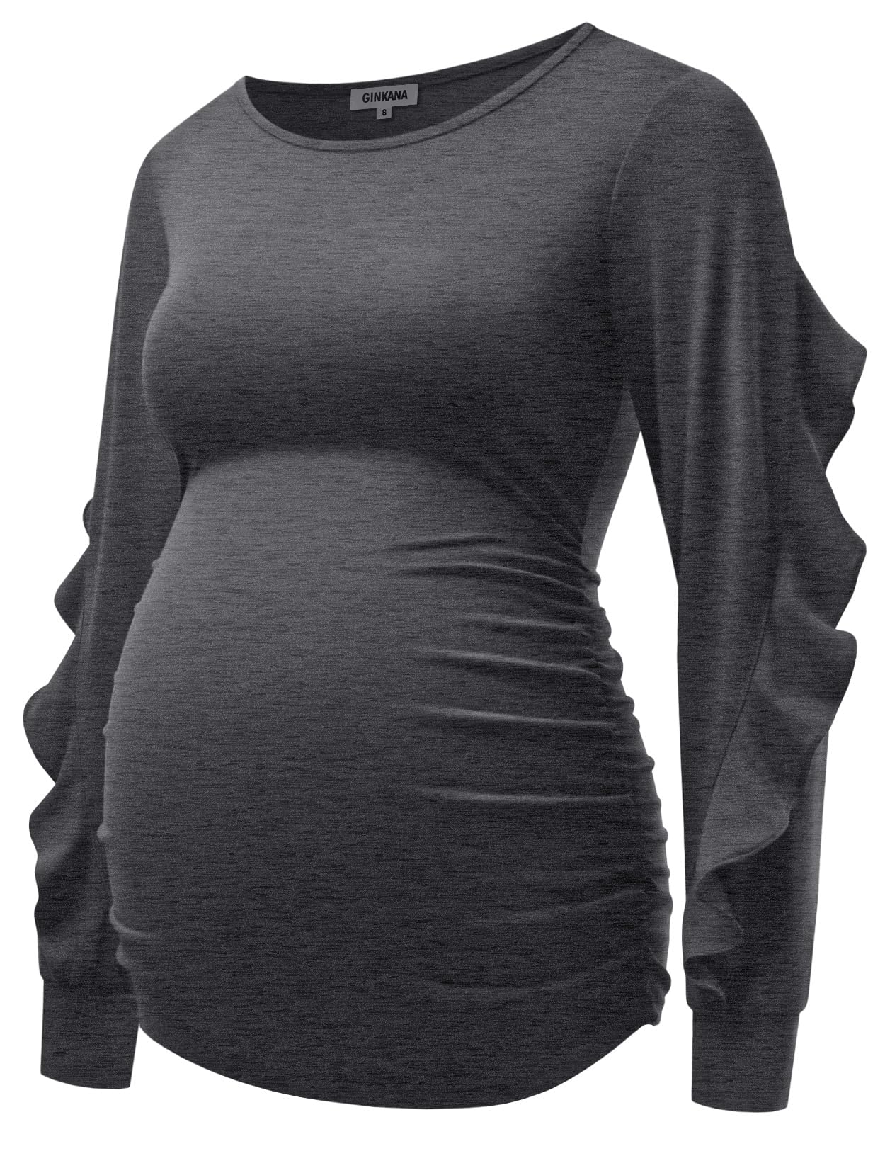 GINKANA Maternity Tops - Ruffle Long Sleeve Pregnancy Shirts for Women, Cute Maternity Blouse for Casual Wear & Baby Shower | Soft Nursing Tee for Expecting Moms