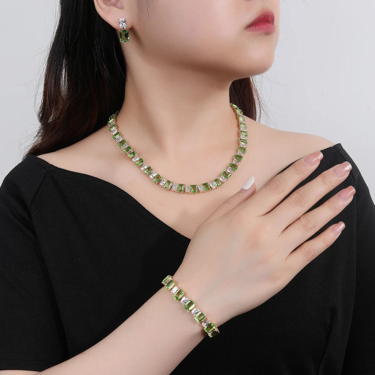 Luxury Cubic Zirconia Square Jewelry Set for Women - Necklace, Earrings & Bracelet 3-Piece Bridal Wedding Jewelry Accessories | Perfect for Weddings, Anniversaries and Special Occasions