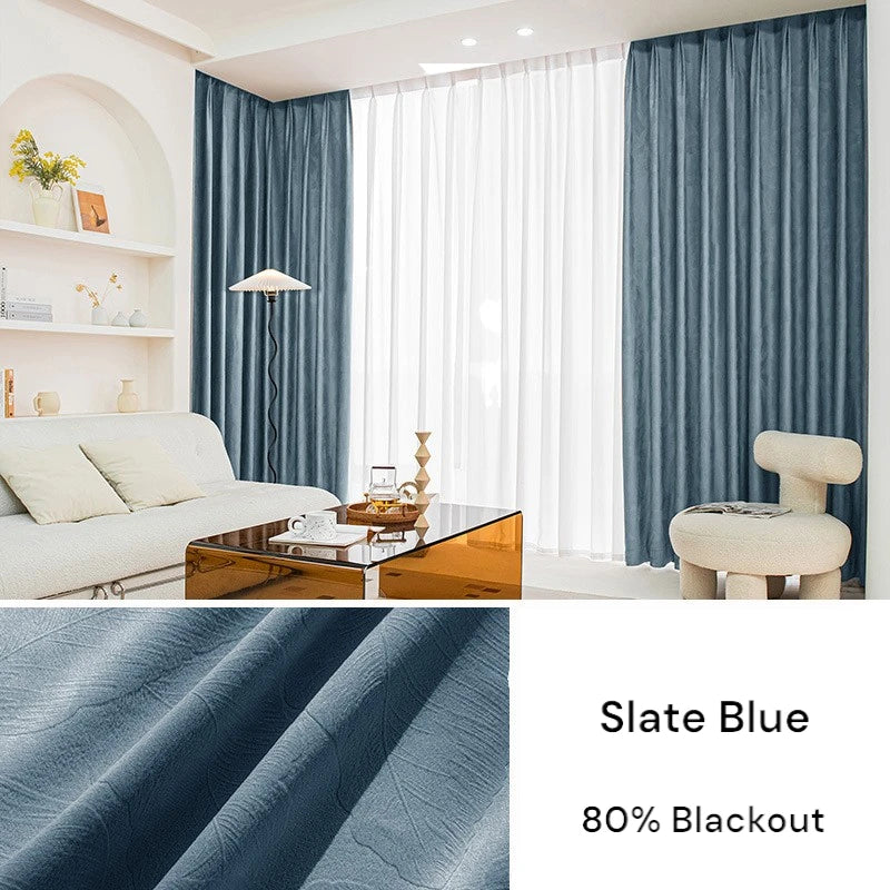 Luxury Velvet Leaf Embossed Blackout Curtains for Bedroom - Custom Room Darkening Drapes for Living Room, Nursery & Home Decor